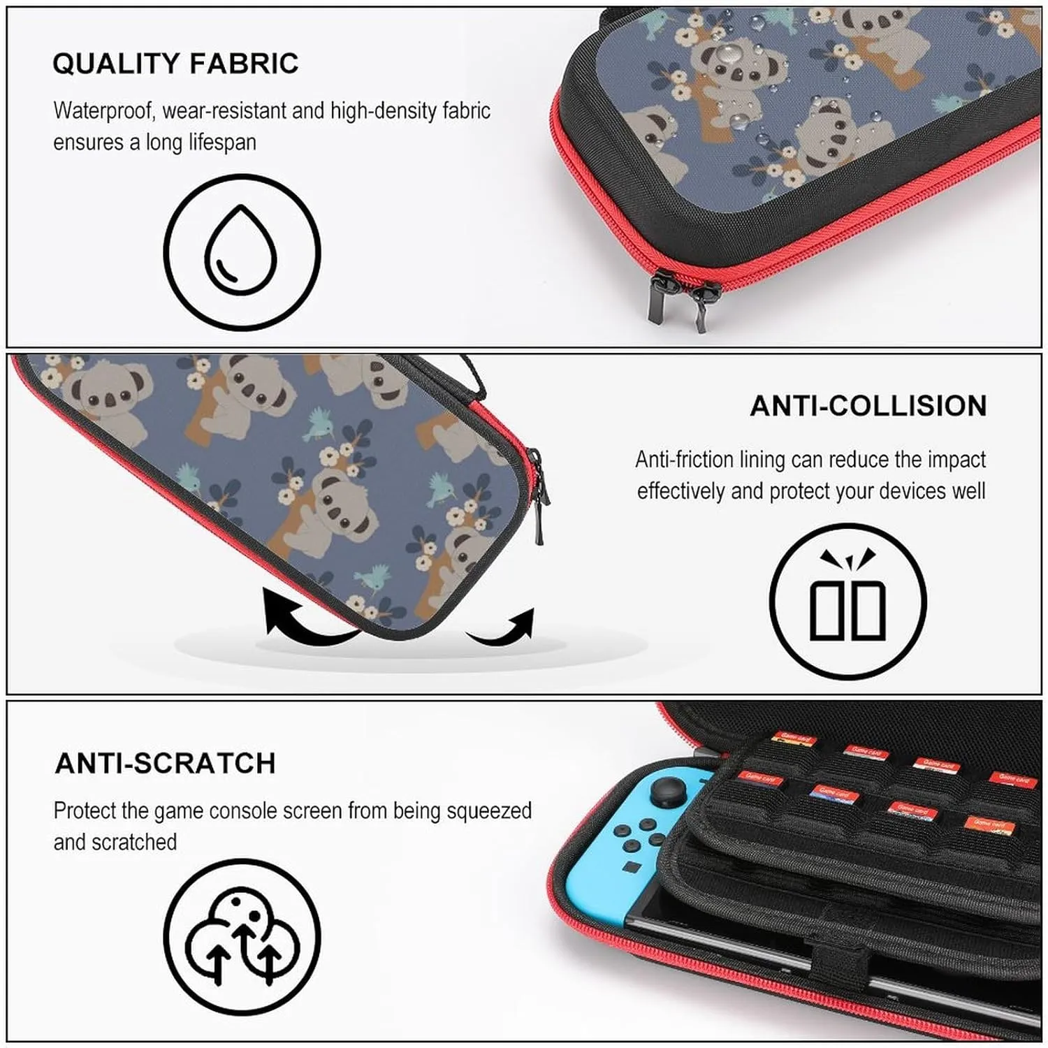 PUYWTIY Cute Cartoon Koala Floral Carrying Protective Case Compatible with Nintendo Switch, 20 Games Cartridges Hard Shell Travel Bag Shockproof Portable Game Organizer
