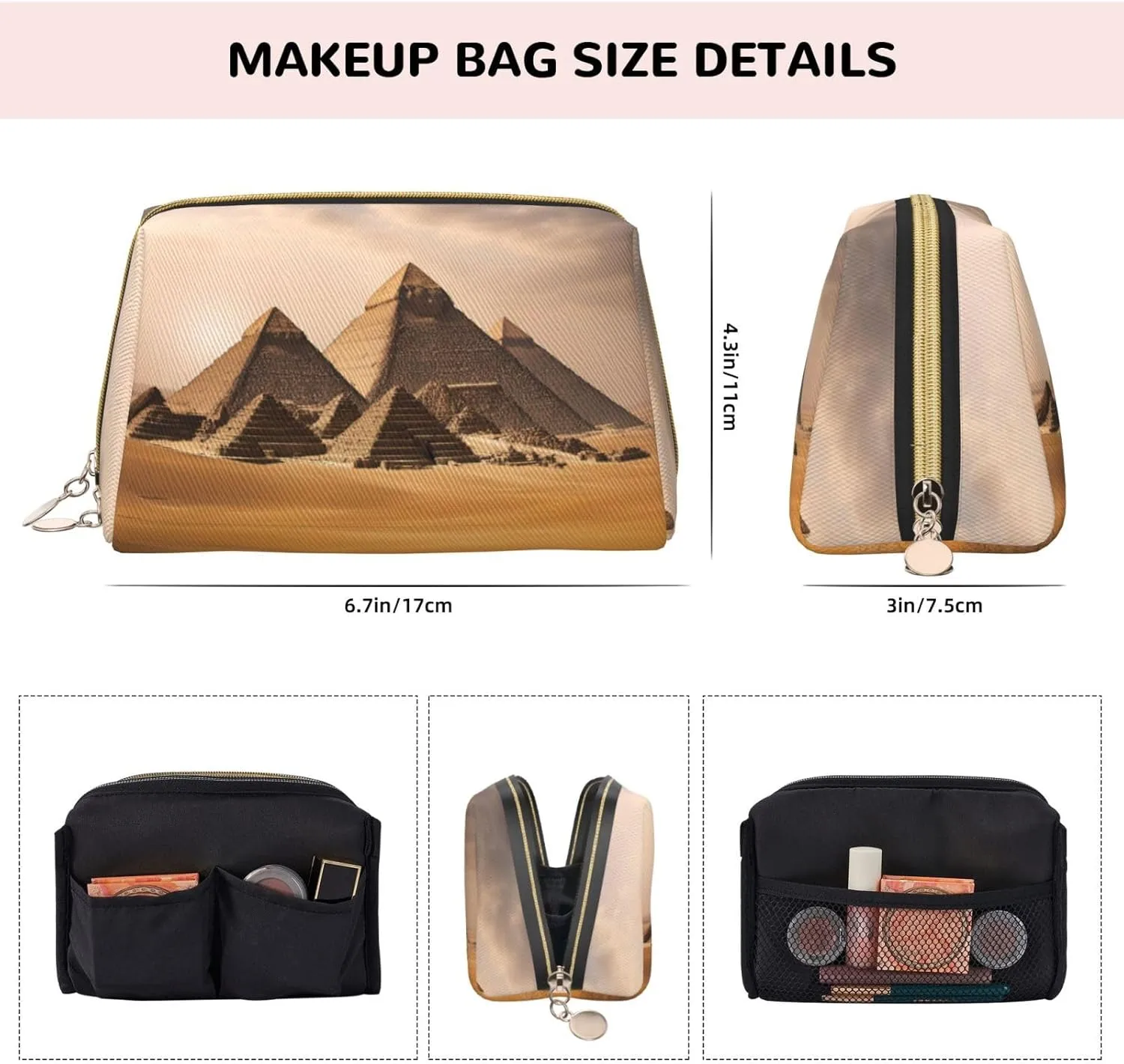 Pyramids Of Egypt Toiletry Travel Bag, Portable Cosmetic Organizer For Women, On-The-Go
