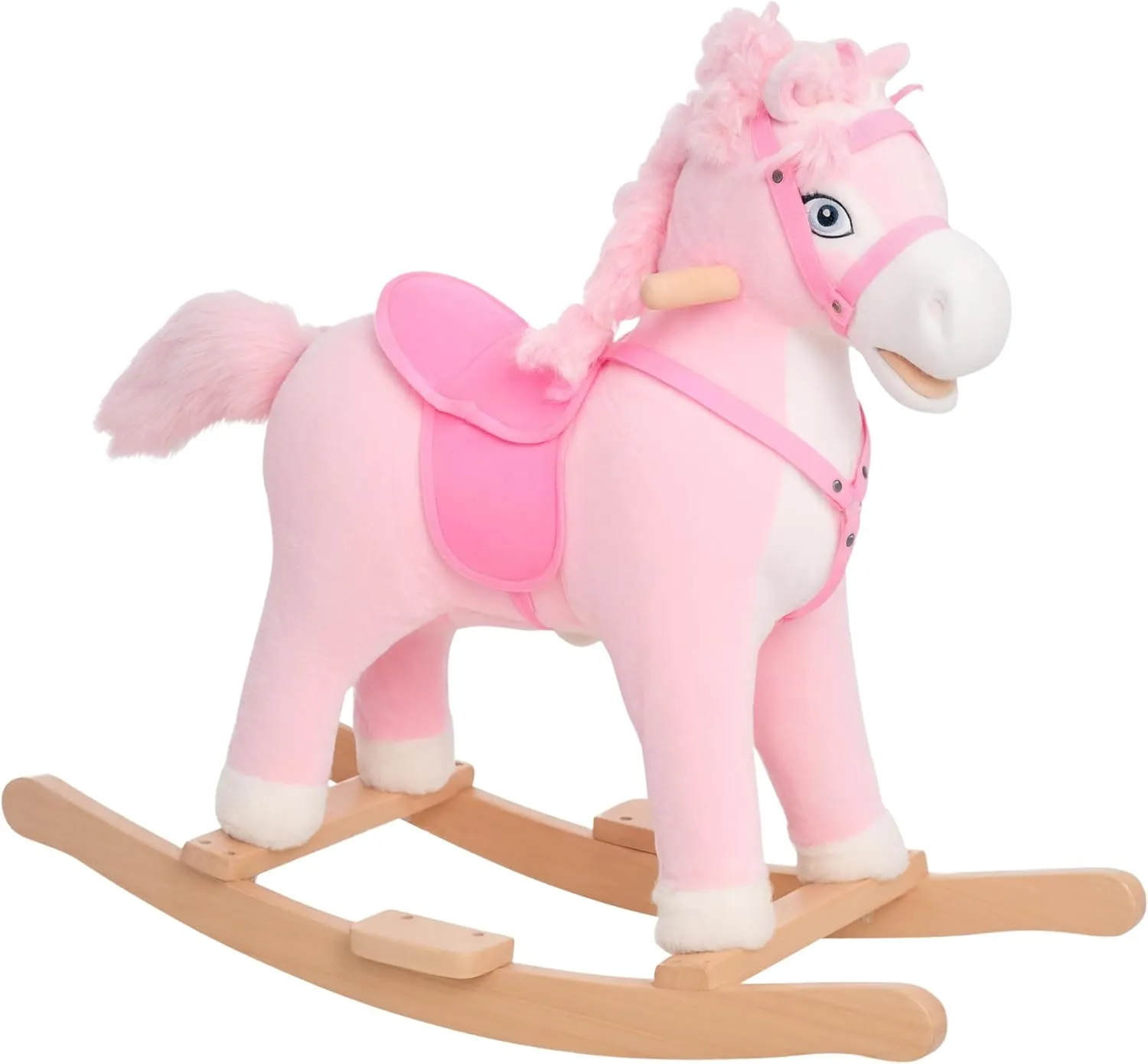 Qaba Kids Ride on Rocking Horse Toddler Plush Toy with Realistic Sounds and Swinging Tail for 3 Years Old Children