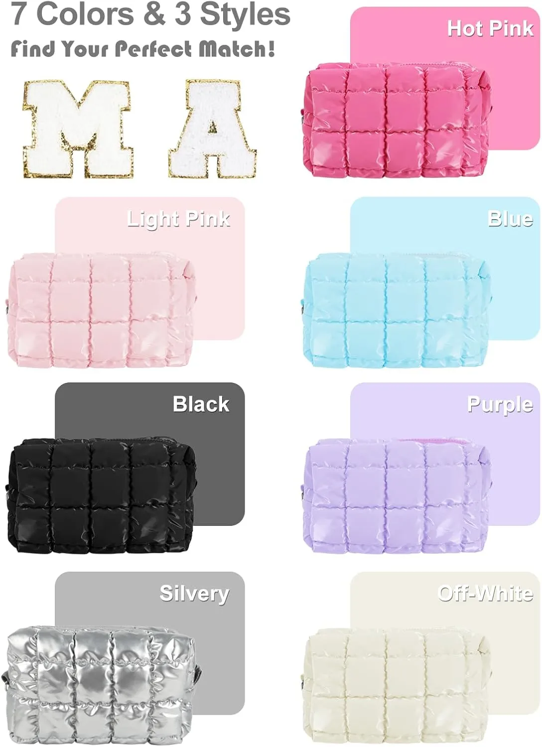 Quilted Makeup Bag Cosmetic Bag, Travel Toiletry Bag for Women, Cute Makeup Bag Organizer Puffer Pouch Light Pink M