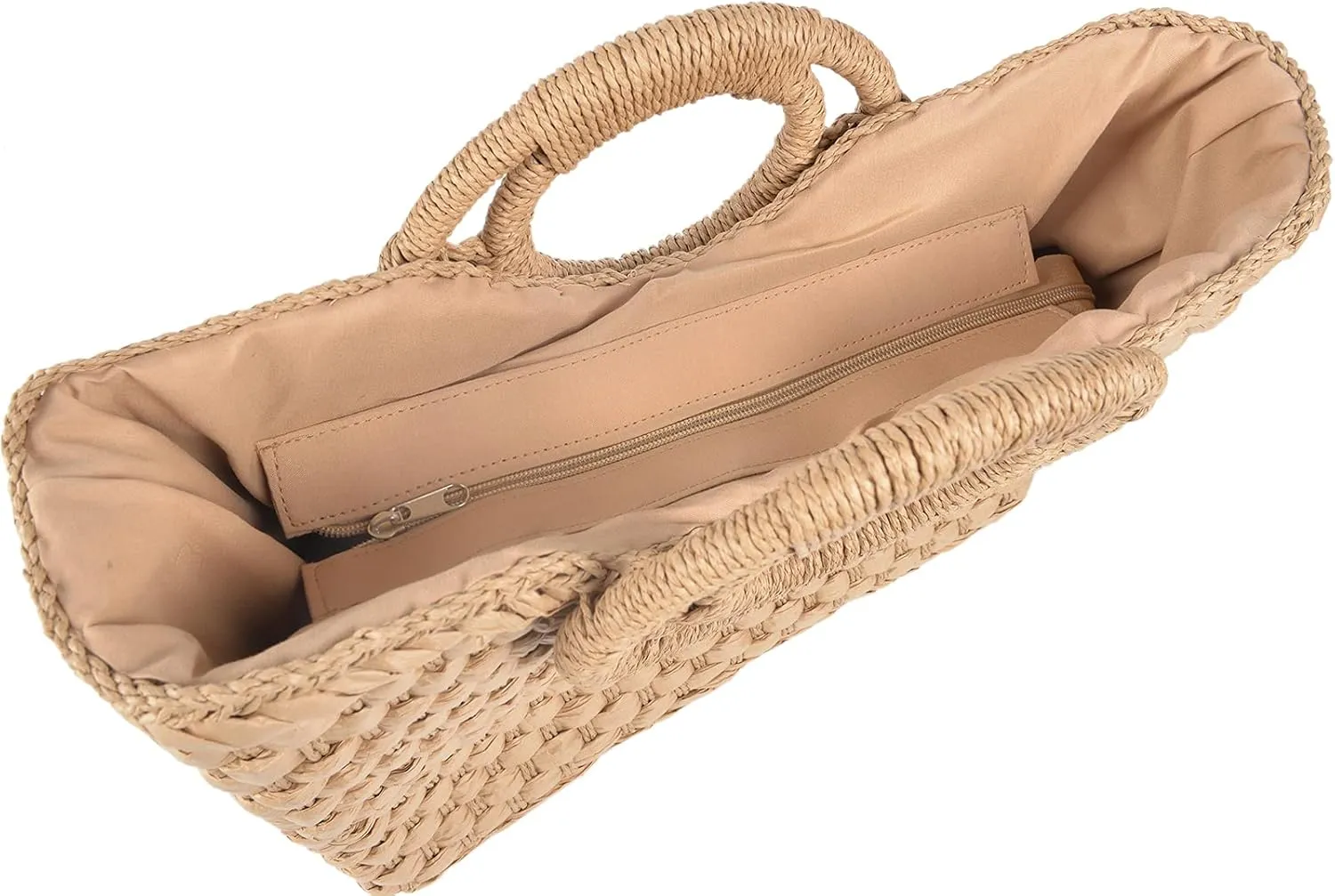QZUnique Hand-woven Straw Bag Women Summer Beach Handbag Purse Retro Rattan Tote Clutch Travel Bag with Wood Round Top Handle