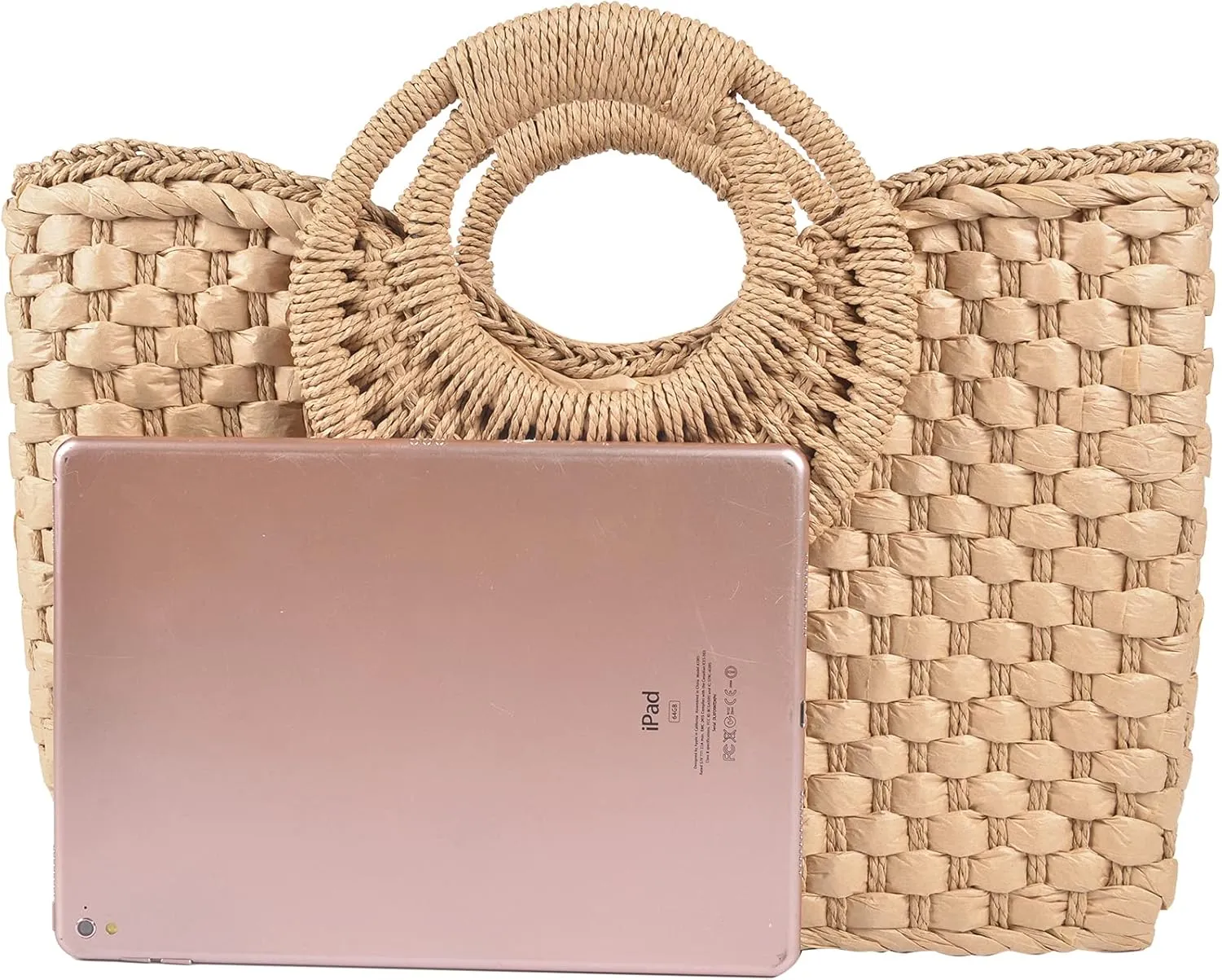 QZUnique Hand-woven Straw Bag Women Summer Beach Handbag Purse Retro Rattan Tote Clutch Travel Bag with Wood Round Top Handle