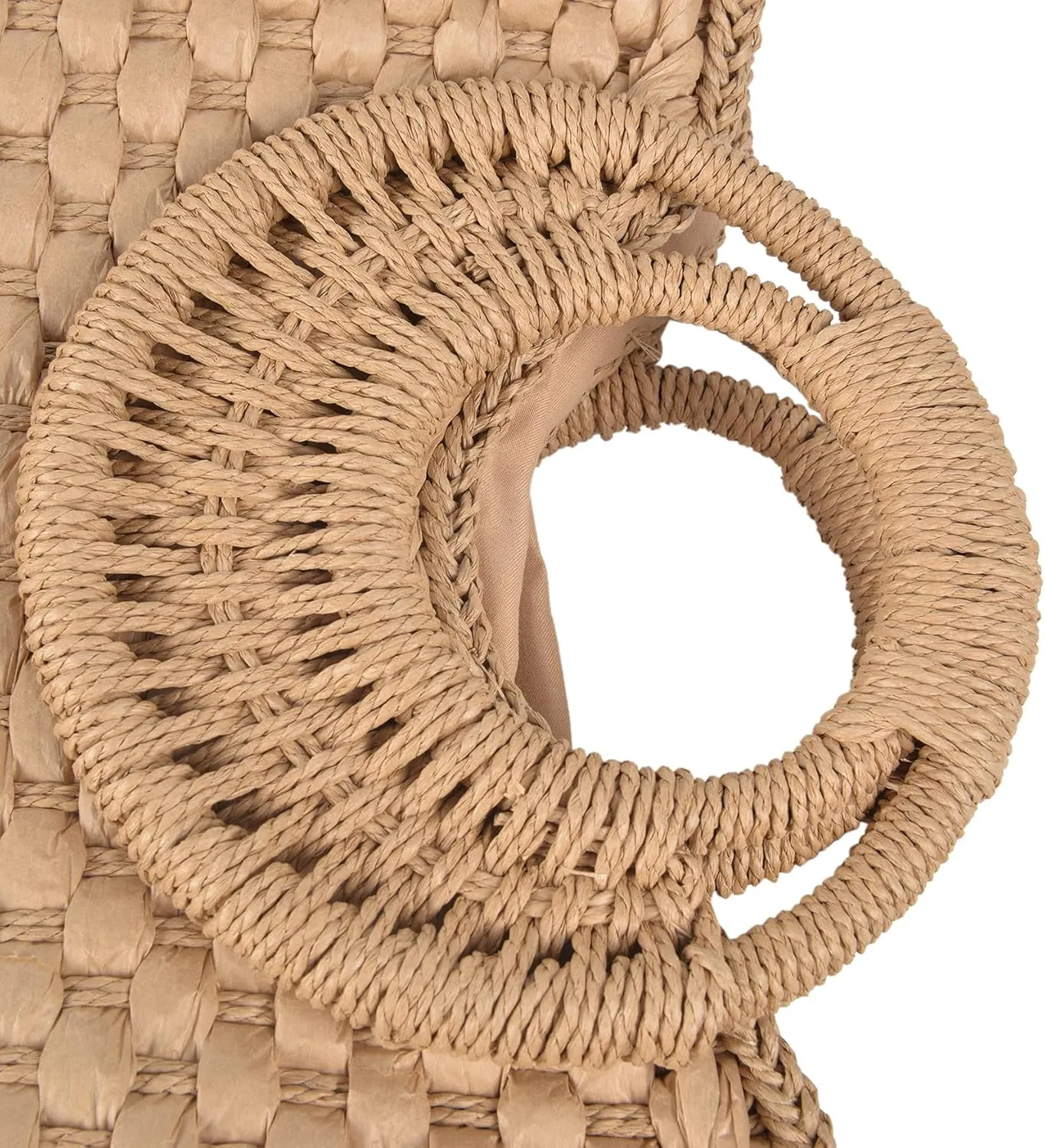 QZUnique Hand-woven Straw Bag Women Summer Beach Handbag Purse Retro Rattan Tote Clutch Travel Bag with Wood Round Top Handle