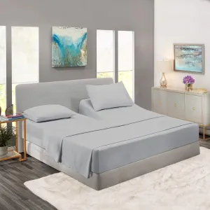 Rajlinen Split King Flex Head Sheets – 100% Egyptian Cotton, Luxury 4-Piece Set for Adjustable Beds, Cooling Deep Pocket Bedding, Compatible with Sleep Number, 34" Top Split, Light Grey Solid