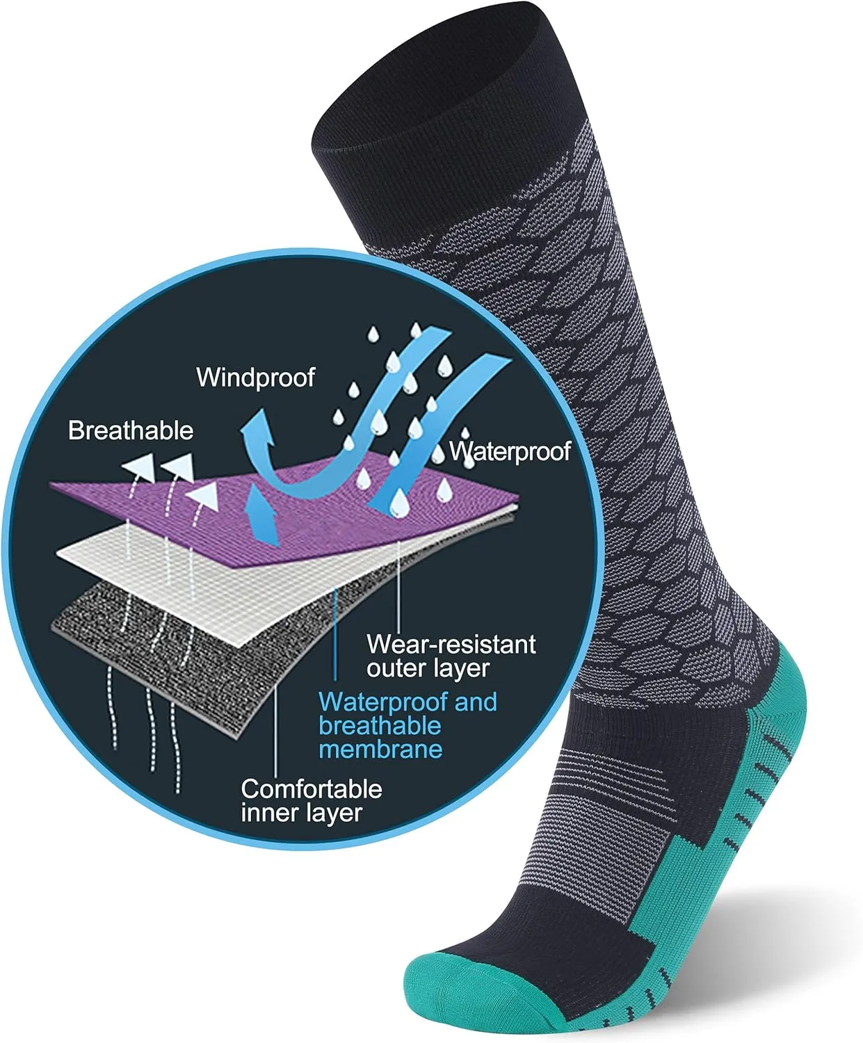 RANDY SUN Waterproof Breathable Knee High Kayaking Hunting Fishing Socks