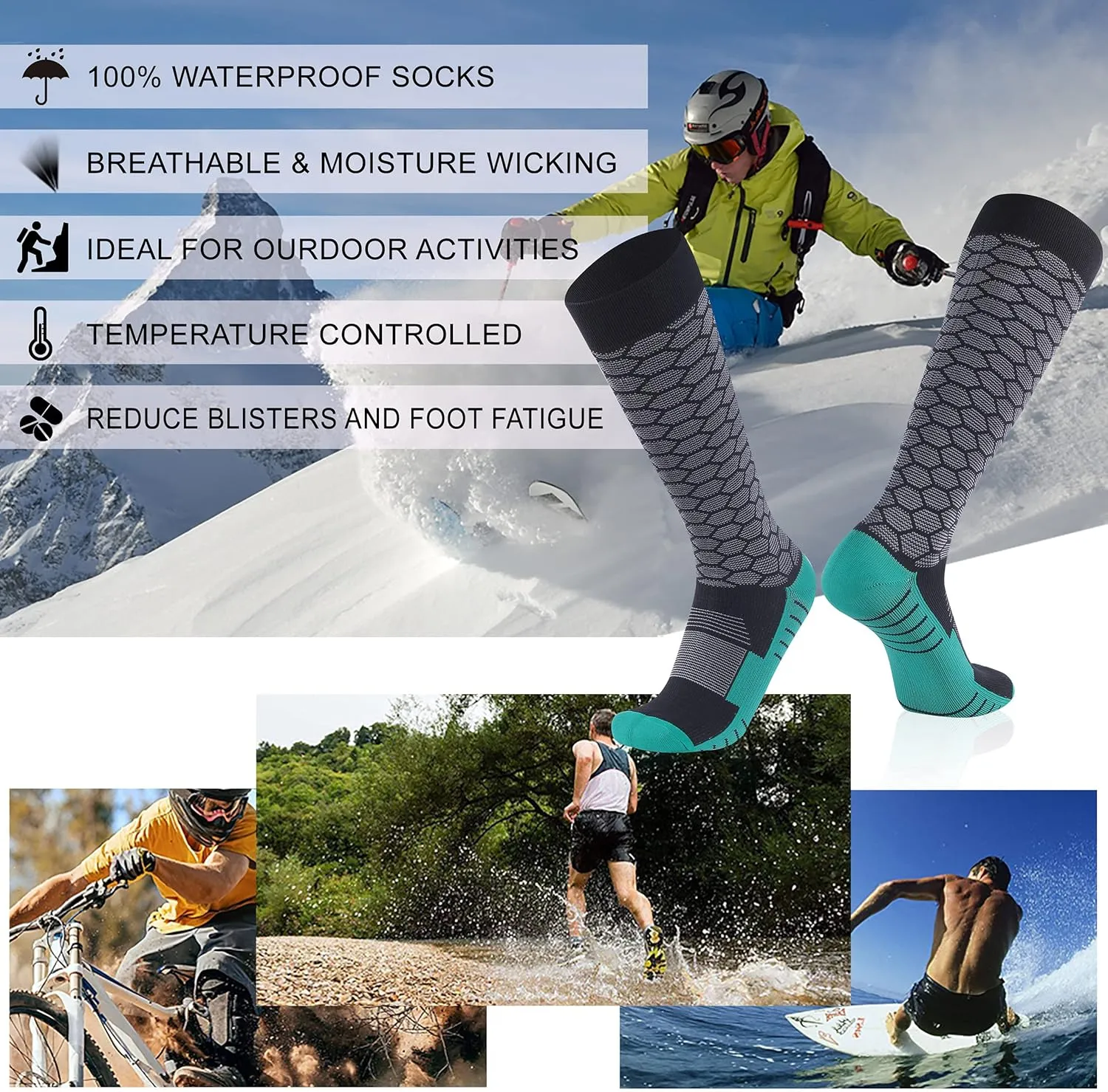 RANDY SUN Waterproof Breathable Knee High Kayaking Hunting Fishing Socks