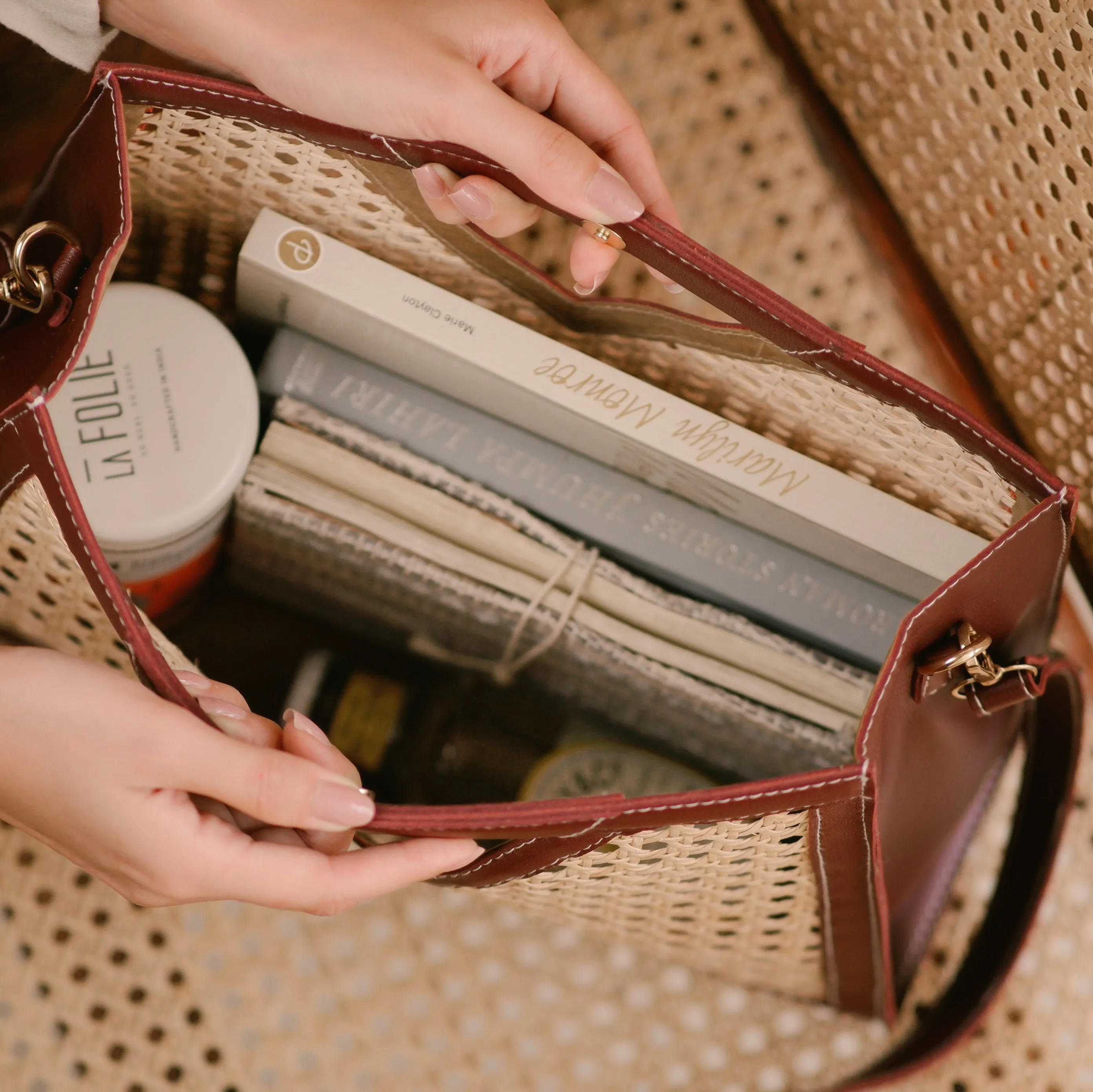 Rattan Weave Sling/ Tote - Vintage Merlot