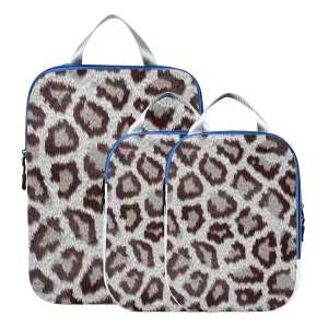 Real Leopard Skin Texture Grey Brown Animal Print Seamless Pattern 3 Piece set Cubes Expandable Adjustable Luggage Packing Bags, Ultralight Organizer Accessories Travel Suitcase Compressible Bags
