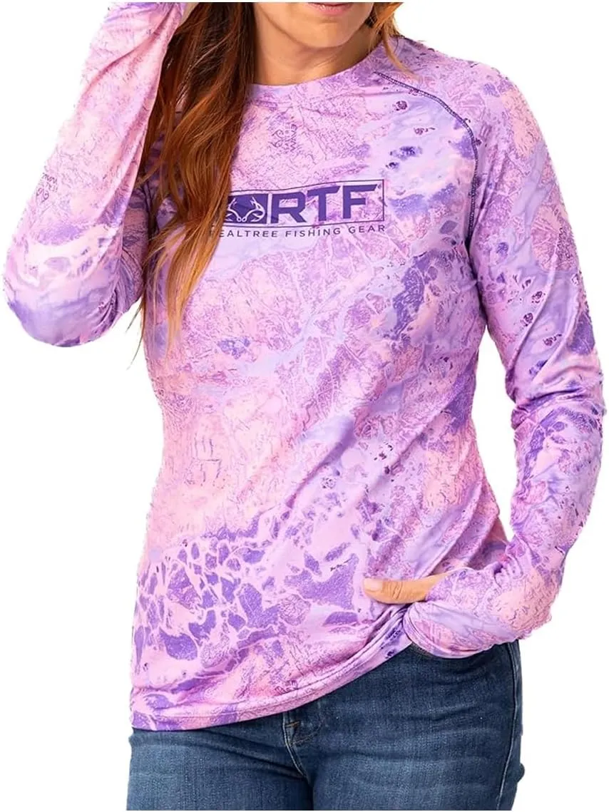 Realtree Women's Fishing Camo Sun Shirts and Hoodies Long Sleeve for Fishing, Running and Hiking