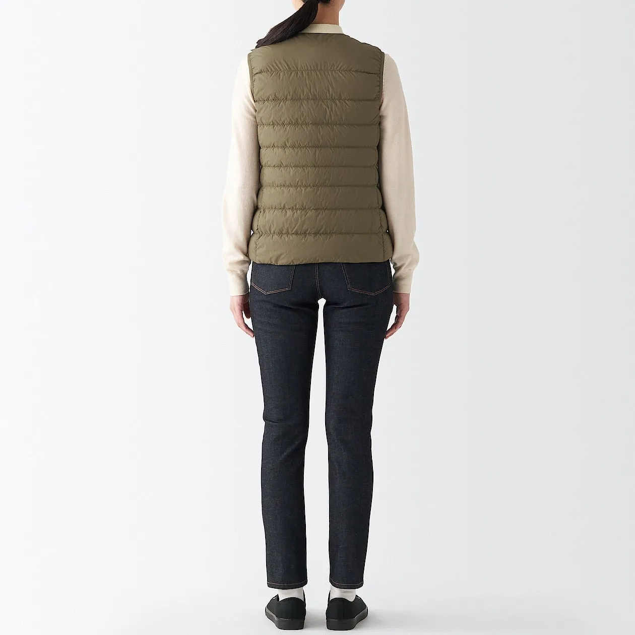Recycled Nylon Lightweight Collarless Down Gilet XS Dark Beige