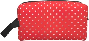 Red And White Polka Dots Print Toiletries Makeup and Daily Essentials Large Capacity Zippered Storage Travel Bag