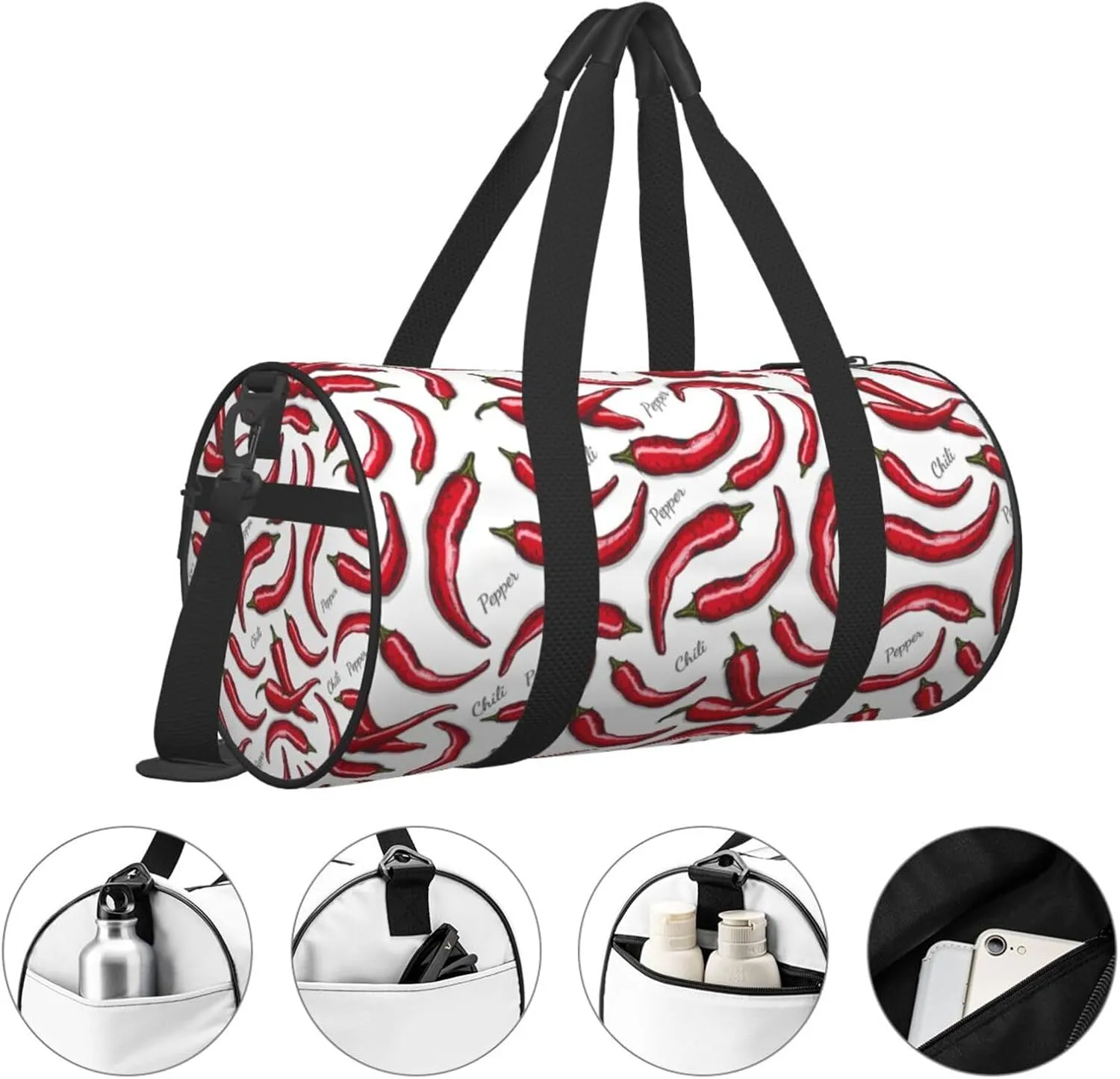 Red Chili Pepper Round Travel Duffel Bag Large Capacity Gym Sports Bags for Hiking Vacation Trips