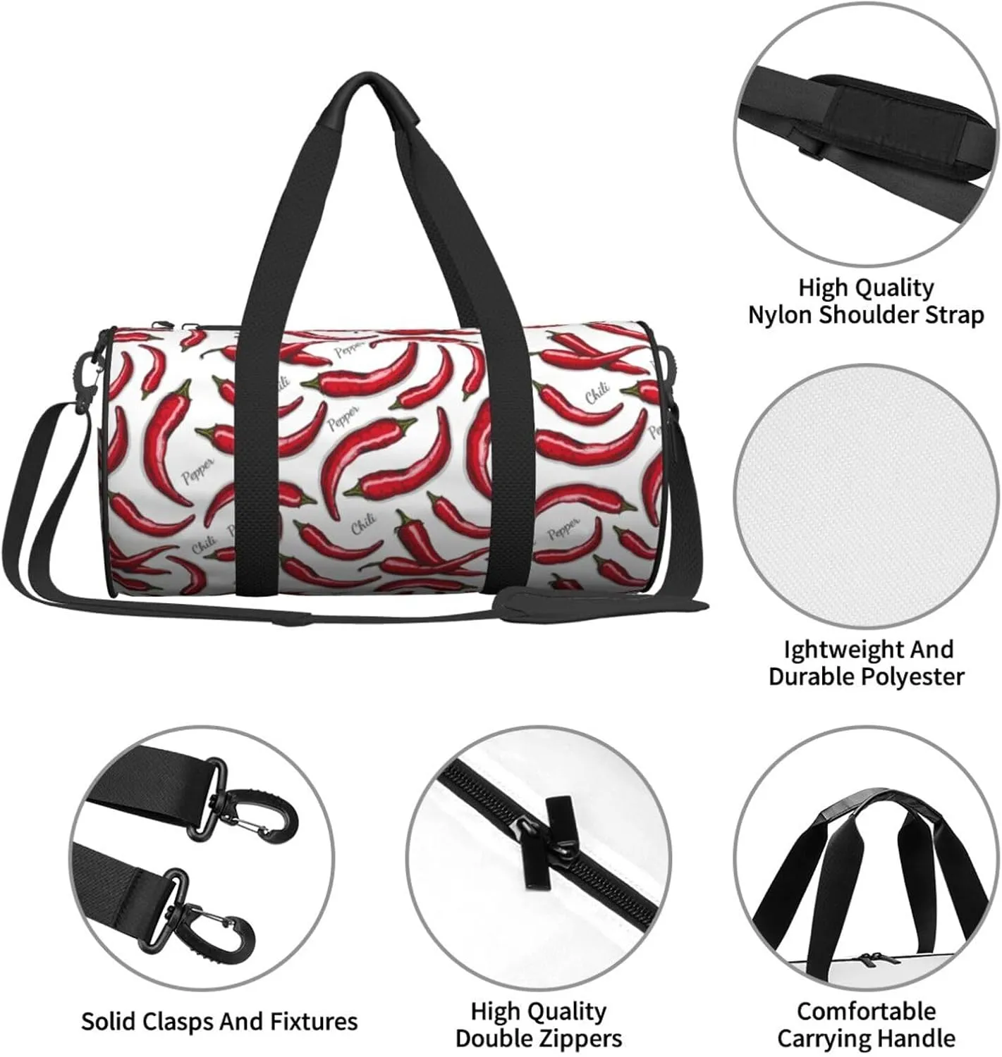 Red Chili Pepper Round Travel Duffel Bag Large Capacity Gym Sports Bags for Hiking Vacation Trips