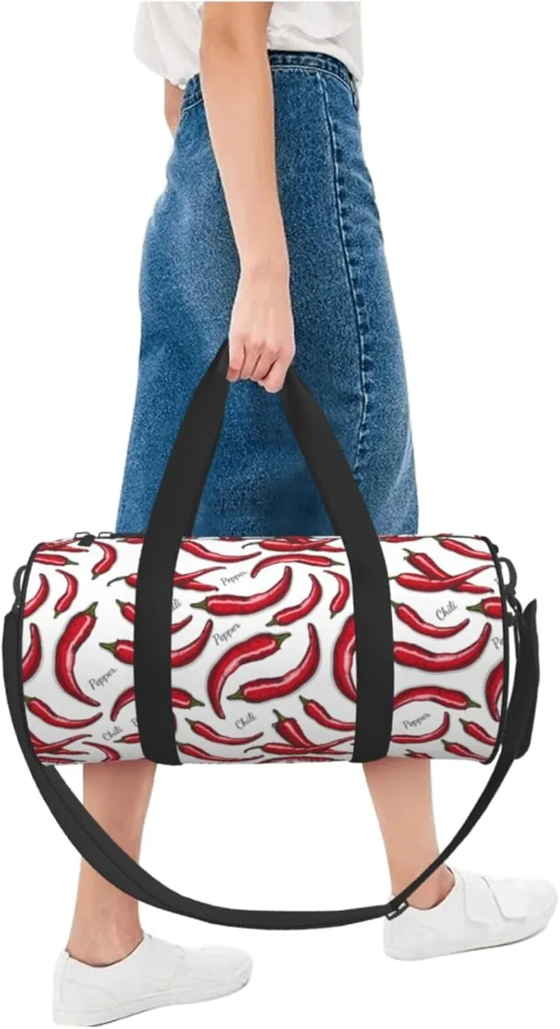 Red Chili Pepper Round Travel Duffel Bag Large Capacity Gym Sports Bags for Hiking Vacation Trips