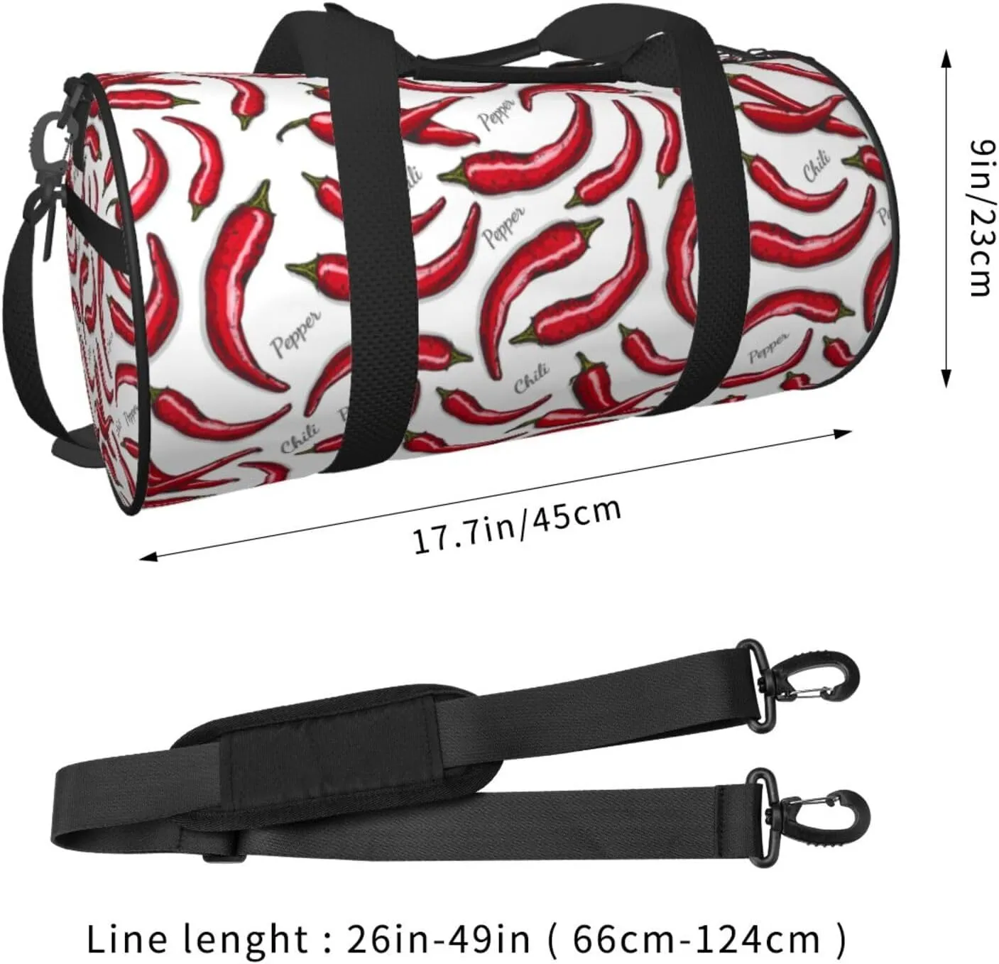 Red Chili Pepper Round Travel Duffel Bag Large Capacity Gym Sports Bags for Hiking Vacation Trips