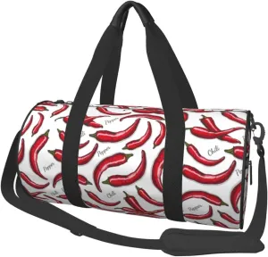 Red Chili Pepper Round Travel Duffel Bag Large Capacity Gym Sports Bags for Hiking Vacation Trips
