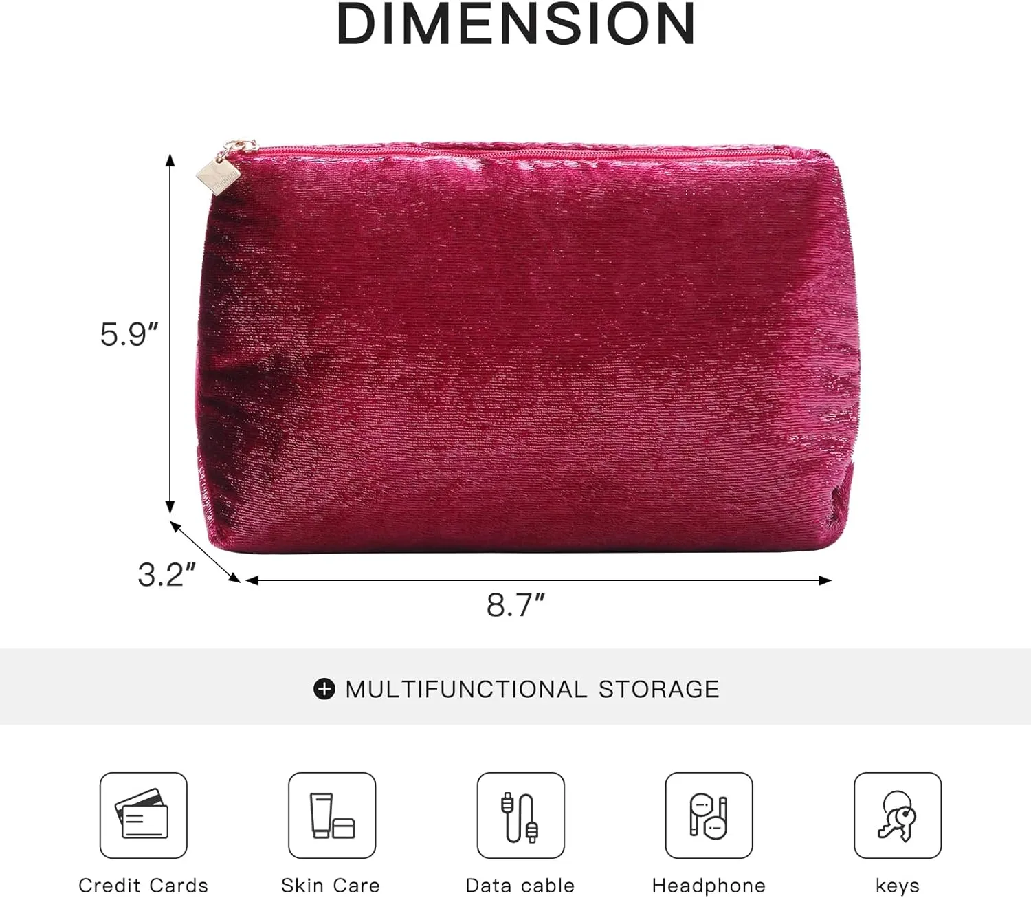 Red Makeup Organizer Bag for Purse，Cosmetic Travel Bag for Women, Make Up Pouch for Travelling