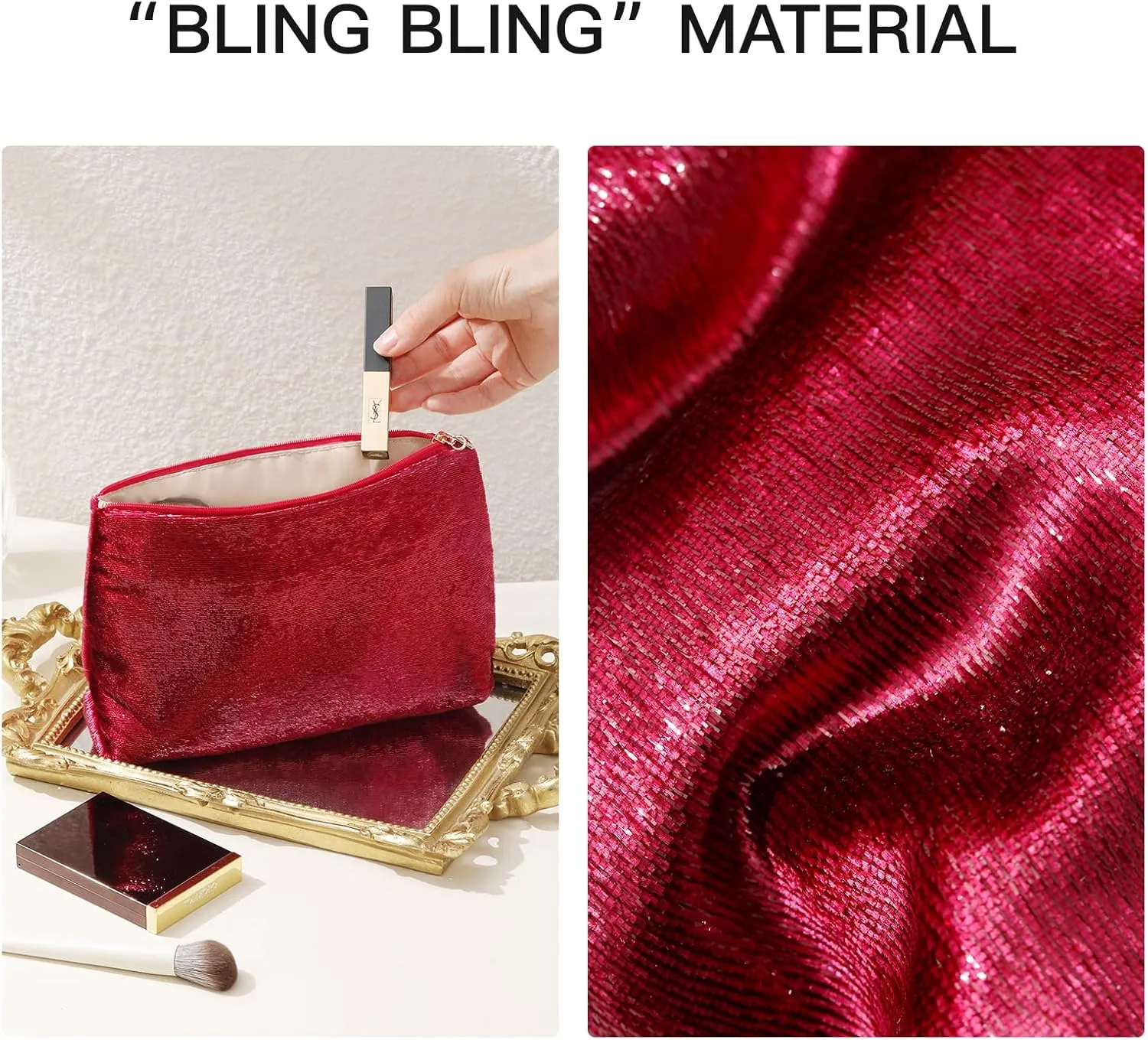 Red Makeup Organizer Bag for Purse，Cosmetic Travel Bag for Women, Make Up Pouch for Travelling