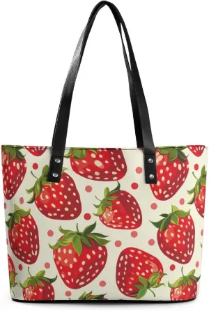 Red Strawberries Women's Handbag Fashion Shoulder Bag Purse Leather Tote Bags Crossbody Travel