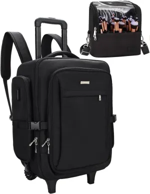 Relavel Rolling Makeup Case with Wheels, Extra Large Travel Makeup Box Organizer