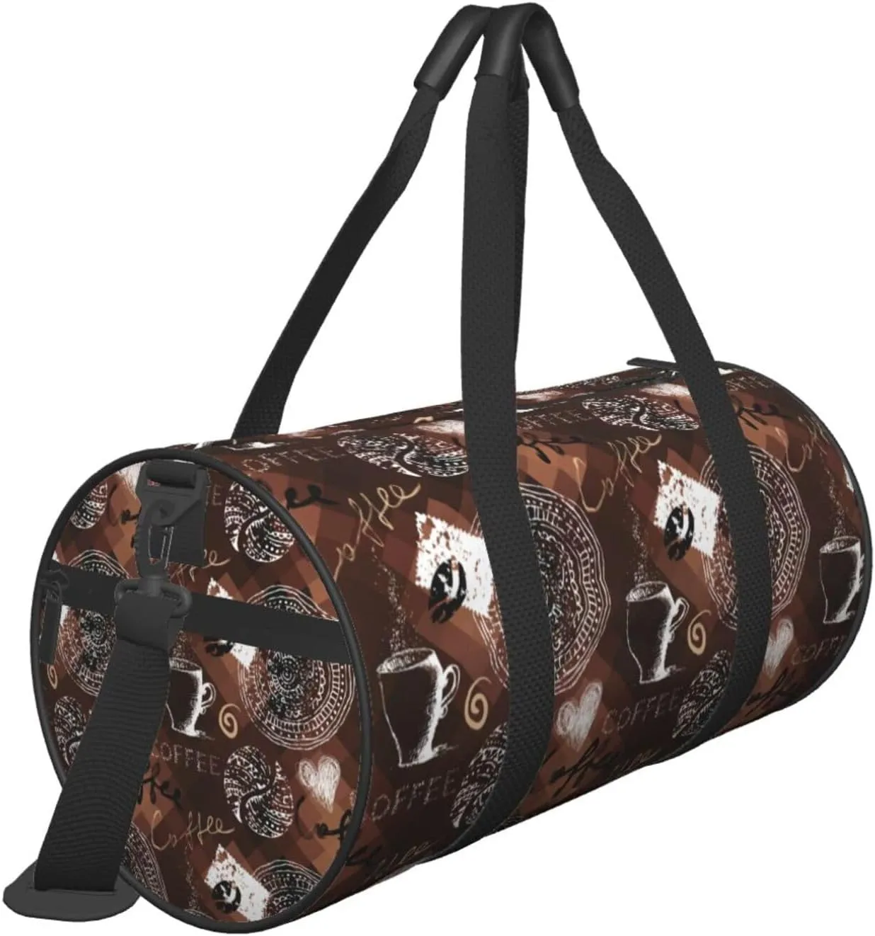 Retro Vintage Coffee Time Coffee Cup Polygonal Round Travel Duffel Bag Large Capacity Gym Sports Bags for Hiking Vacation Trips