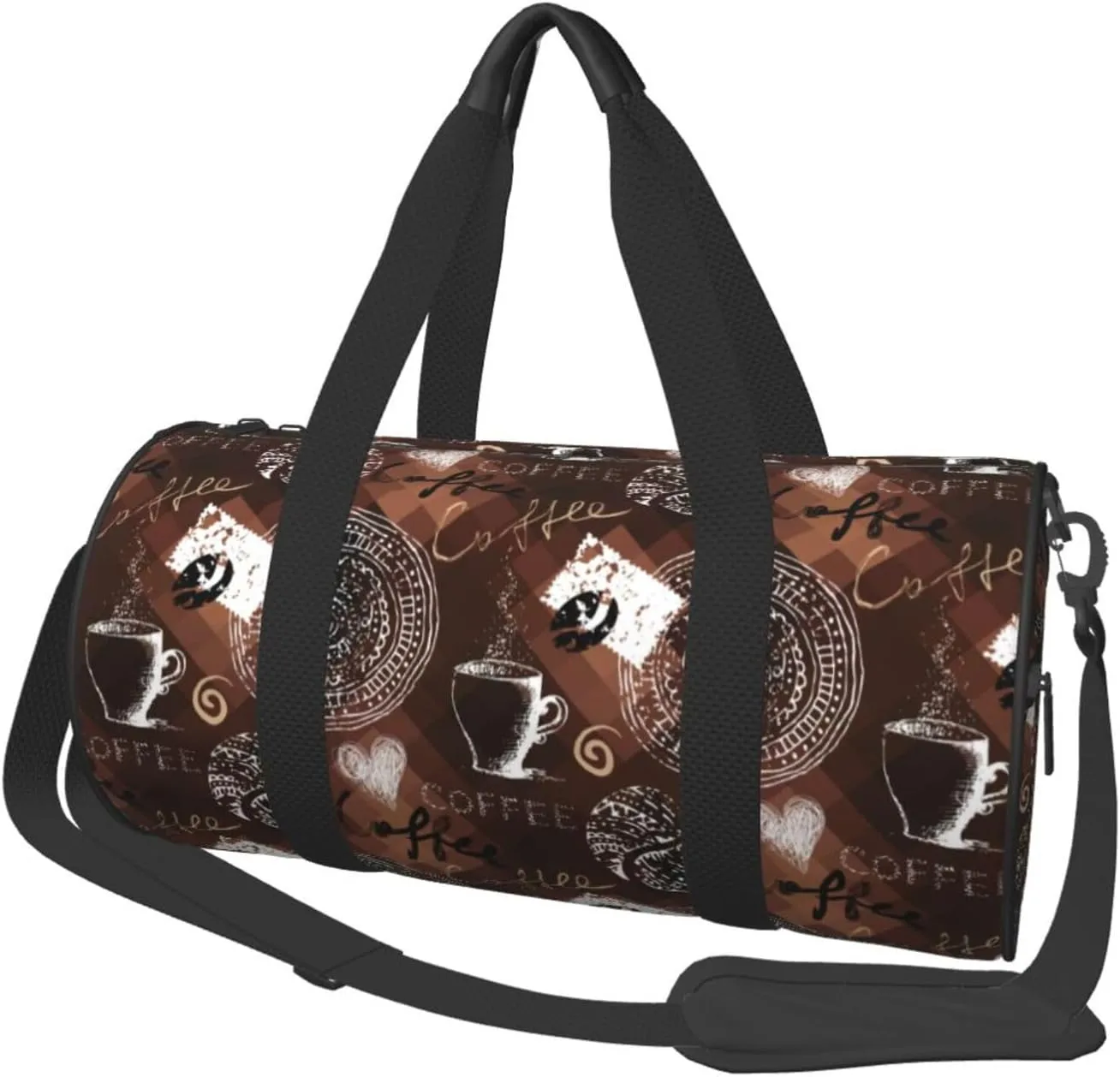 Retro Vintage Coffee Time Coffee Cup Polygonal Round Travel Duffel Bag Large Capacity Gym Sports Bags for Hiking Vacation Trips