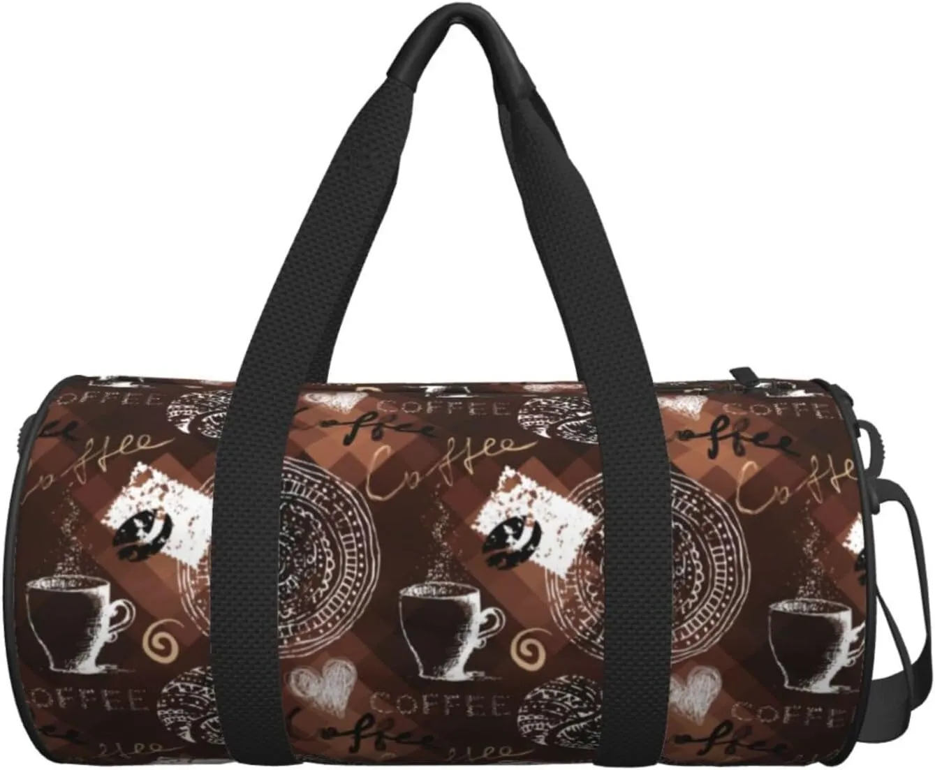 Retro Vintage Coffee Time Coffee Cup Polygonal Round Travel Duffel Bag Large Capacity Gym Sports Bags for Hiking Vacation Trips