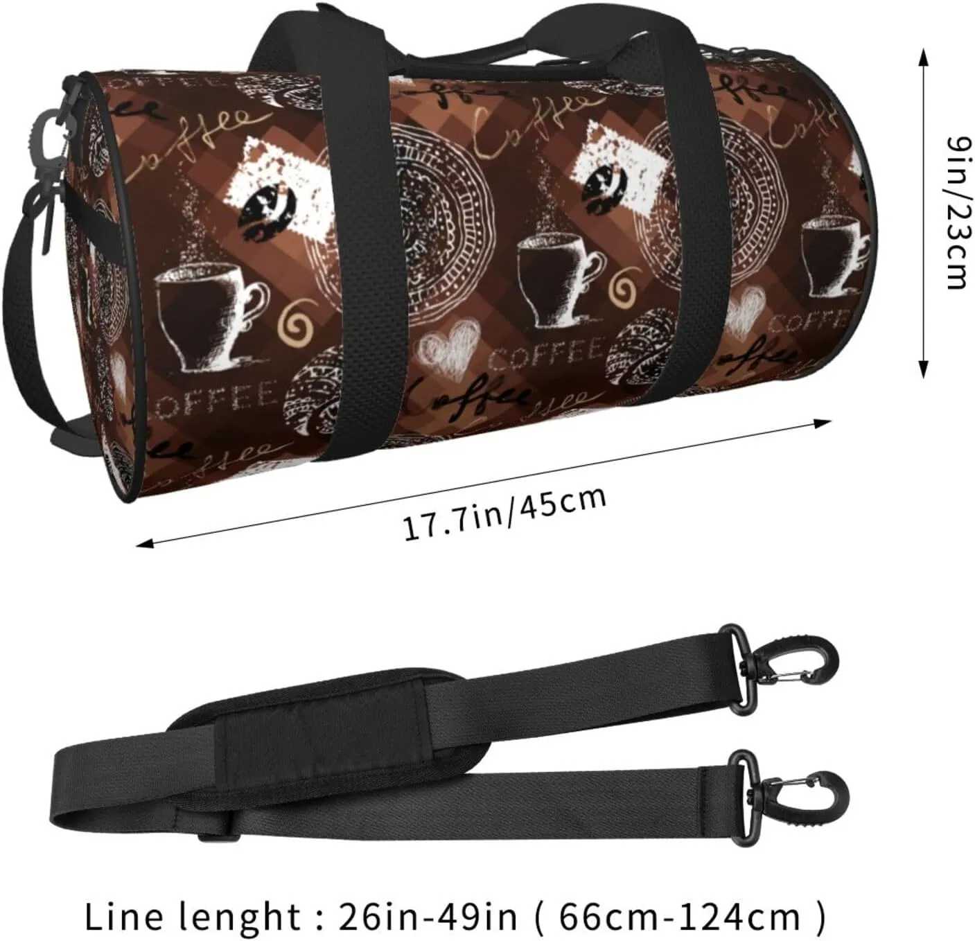 Retro Vintage Coffee Time Coffee Cup Polygonal Round Travel Duffel Bag Large Capacity Gym Sports Bags for Hiking Vacation Trips