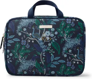 RIFLE PAPER CO. Travel Toiletry and Cosmetic Case | Multi Pocket Makeup Organizer Bag, Zipper Closure, Removable Clear Pouch, Lay Flat Design | Peacock Pattern