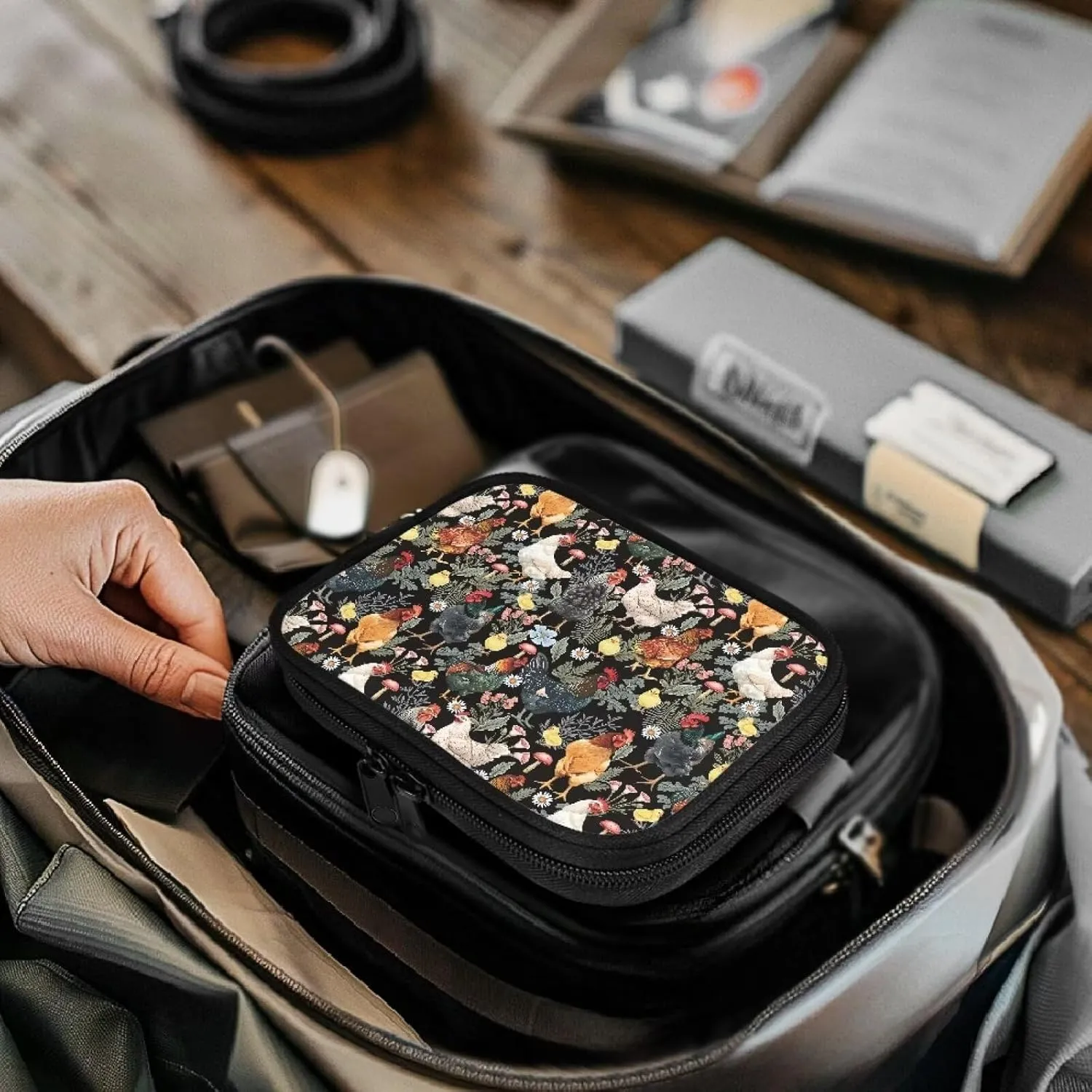 Rnyleeg Travel First Aid Kit Bag for Kids Small First Aid Kit Bag Empty for Home Outdoor Car,Floral Chicken Rooster Print Portable First Aid Kit Bag