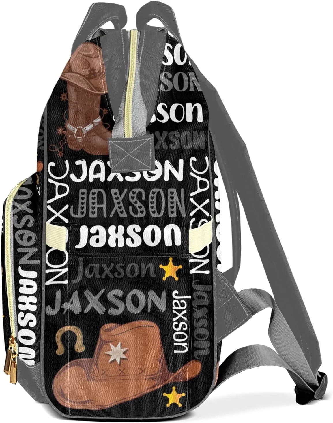 Rodeo Cowboy Black Gray Personalized Large Capacity Diaper Bags,Custom Name Backpack Casual Daypack Bag Nappy Bag Gifts, SFA055SS