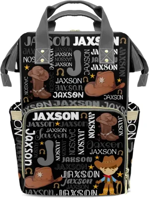 Rodeo Cowboy Black Gray Personalized Large Capacity Diaper Bags,Custom Name Backpack Casual Daypack Bag Nappy Bag Gifts, SFA055SS
