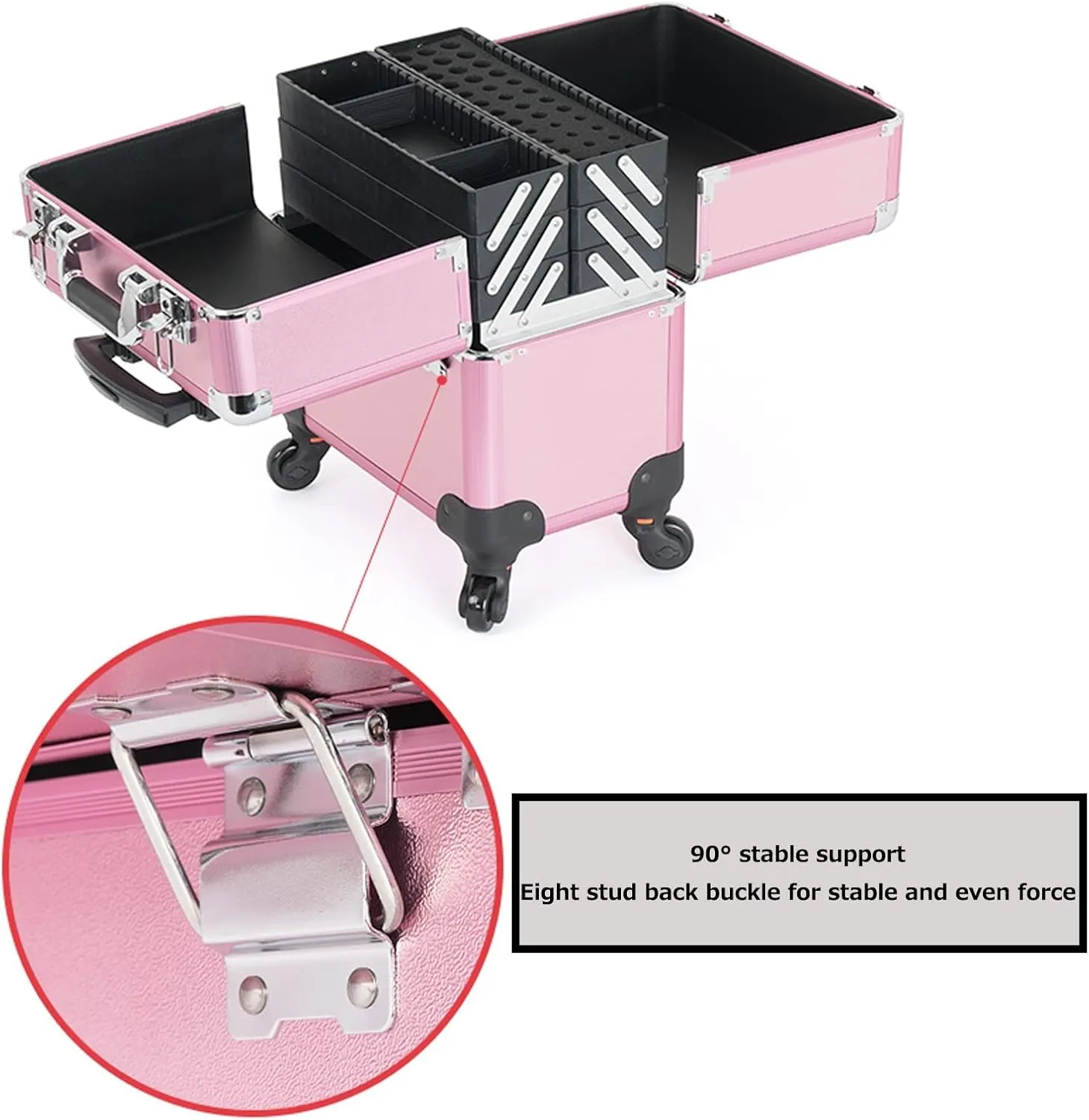 Rolling Makeup Case Professional Makeup Train Case Makeup Artist Travel Organizer , Aluminium Make Up Case, Travel Makeup Train Case Makeup, For Hair Curler Brush Set And Cosmetics,Pink cosmetic case