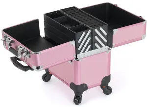 Rolling Makeup Case Professional Makeup Train Case Makeup Artist Travel Organizer , Aluminium Make Up Case, Travel Makeup Train Case Makeup, For Hair Curler Brush Set And Cosmetics,Pink cosmetic case