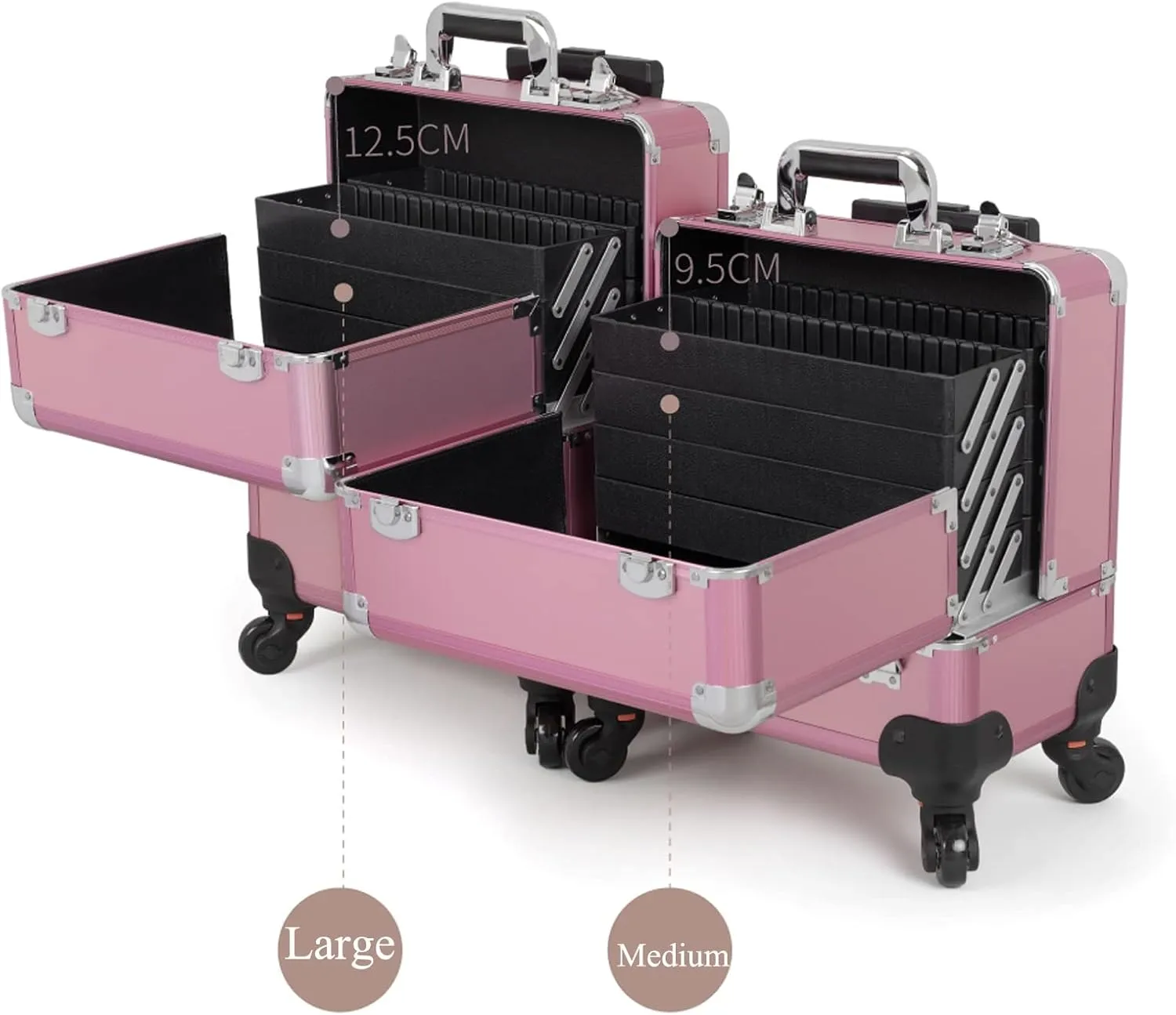 Rolling Makeup Case Professional Makeup Train Case Makeup Artist Travel Organizer , Aluminium Make Up Case, Travel Makeup Train Case Makeup, For Hair Curler Brush Set And Cosmetics,Pink cosmetic case