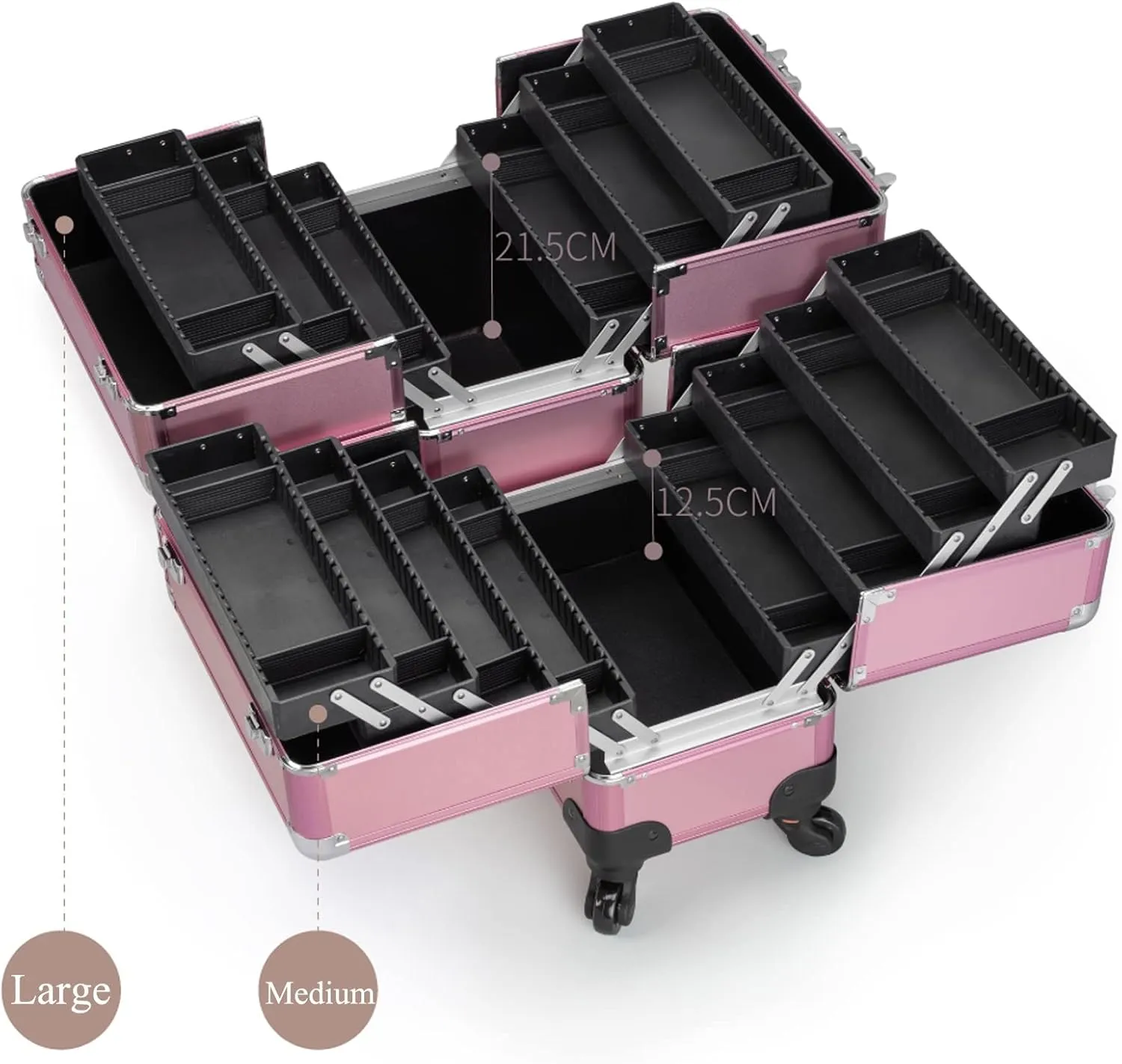 Rolling Makeup Case Professional Makeup Train Case Makeup Artist Travel Organizer , Aluminium Make Up Case, Travel Makeup Train Case Makeup, For Hair Curler Brush Set And Cosmetics,Pink cosmetic case