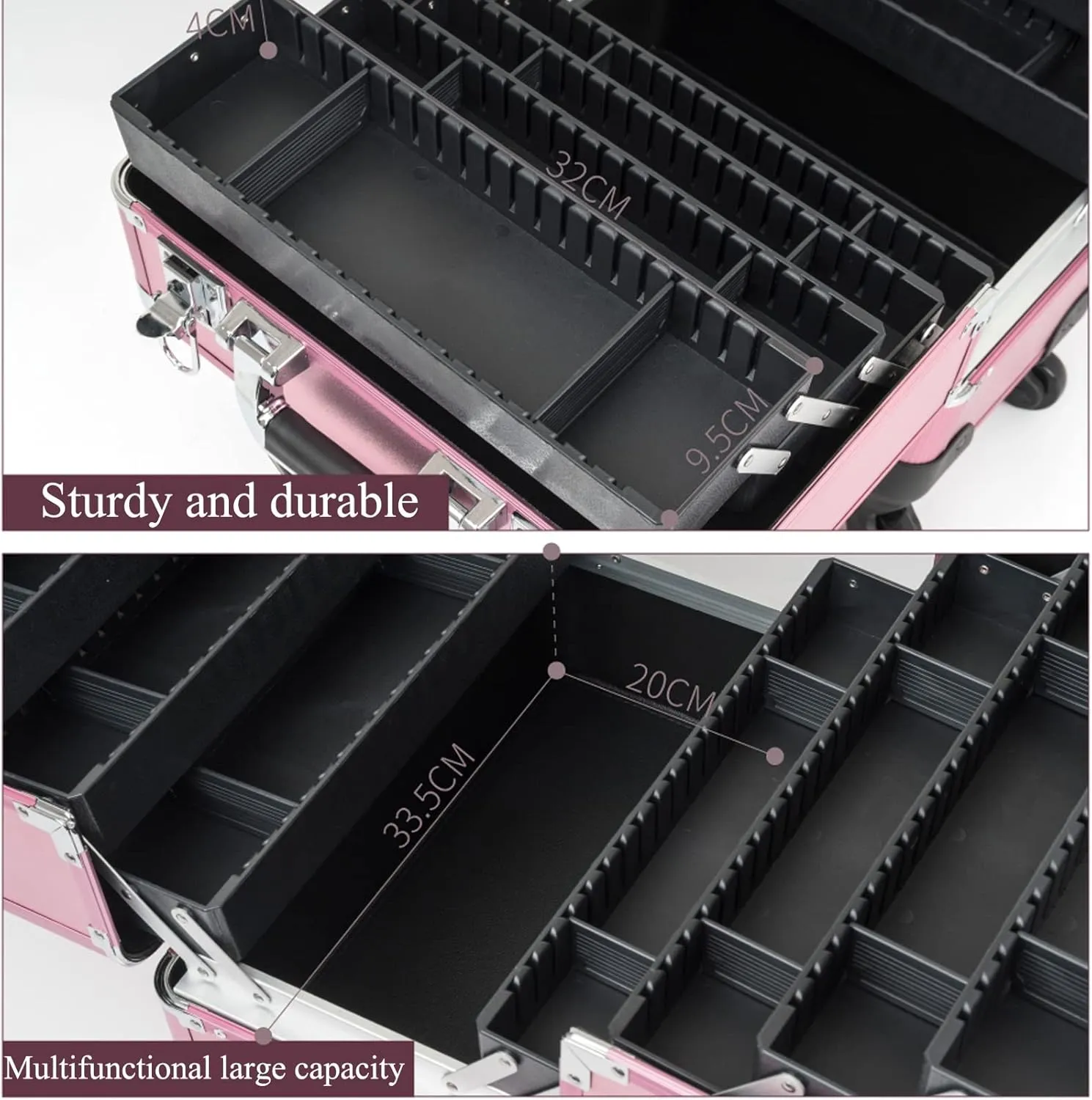 Rolling Makeup Case Professional Makeup Train Case Makeup Artist Travel Organizer , Aluminium Make Up Case, Travel Makeup Train Case Makeup, For Hair Curler Brush Set And Cosmetics,Pink cosmetic case