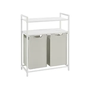 Rootz Laundry Basket 2 x 46L with Shelves - Clothes Organizer - Hamper with Storage - MDF & Steel - 73cm x 33cm x 92cm