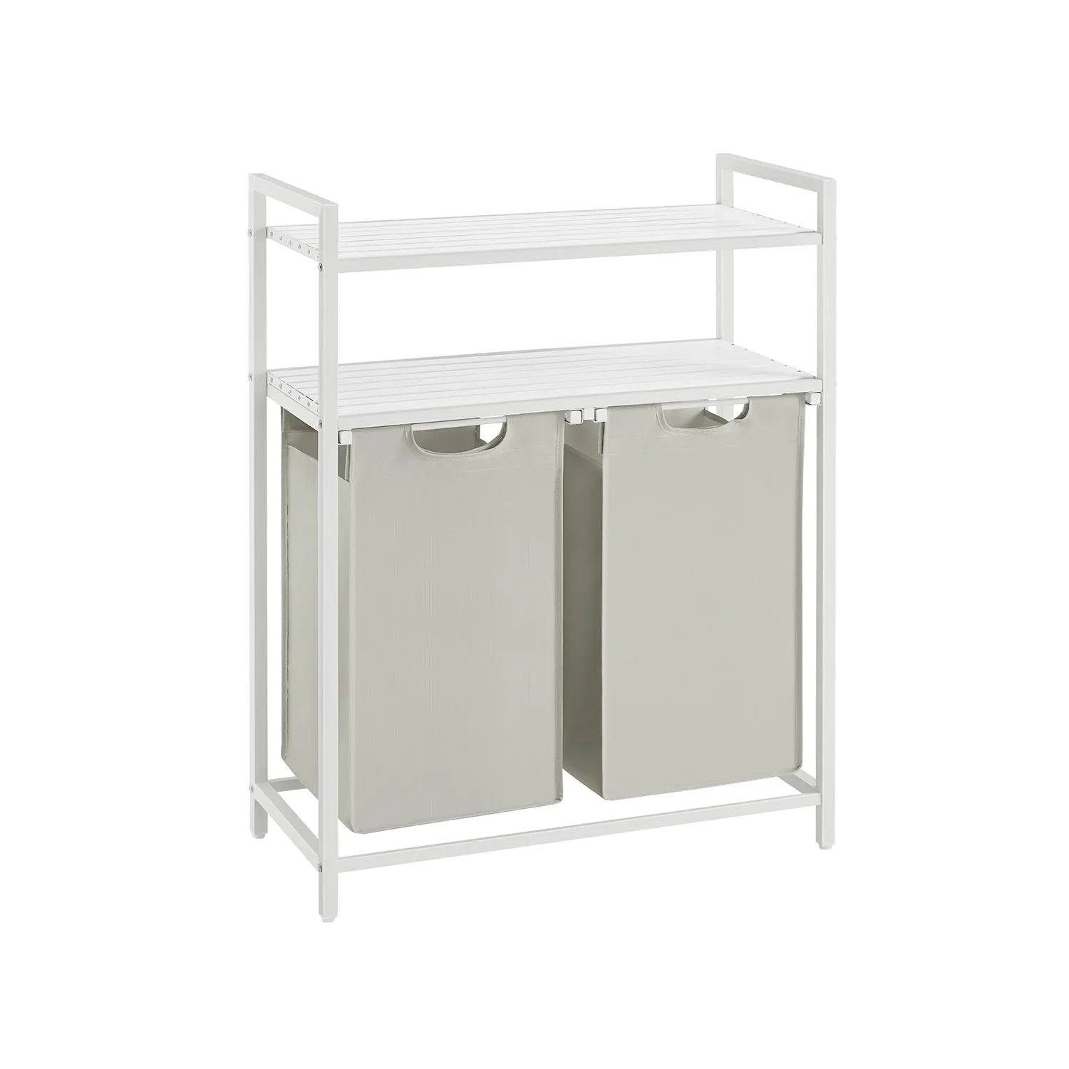 Rootz Laundry Basket 2 x 46L with Shelves - Clothes Organizer - Hamper with Storage - MDF & Steel - 73cm x 33cm x 92cm