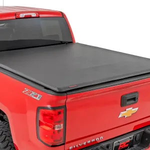 Rough Country Soft Roll-Up Truck Bed Cover for Chevy Silverado & GMC Sierra 1500/2500/3500 (2014-2018) - Fits 6'7 (78.8-78.9") Bed, Soft Roll-Up Tonneau Cover