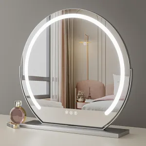 Round Cosmetic Mirror With Led Lights Dimmable Vanity Mirror, Desktop Led Makeup Mirror Touch Switch With 3 Color Light, 360°Rotating Cosmetic Mirror , Smart Mirror Touch, Gold ( Color : Silver , Size