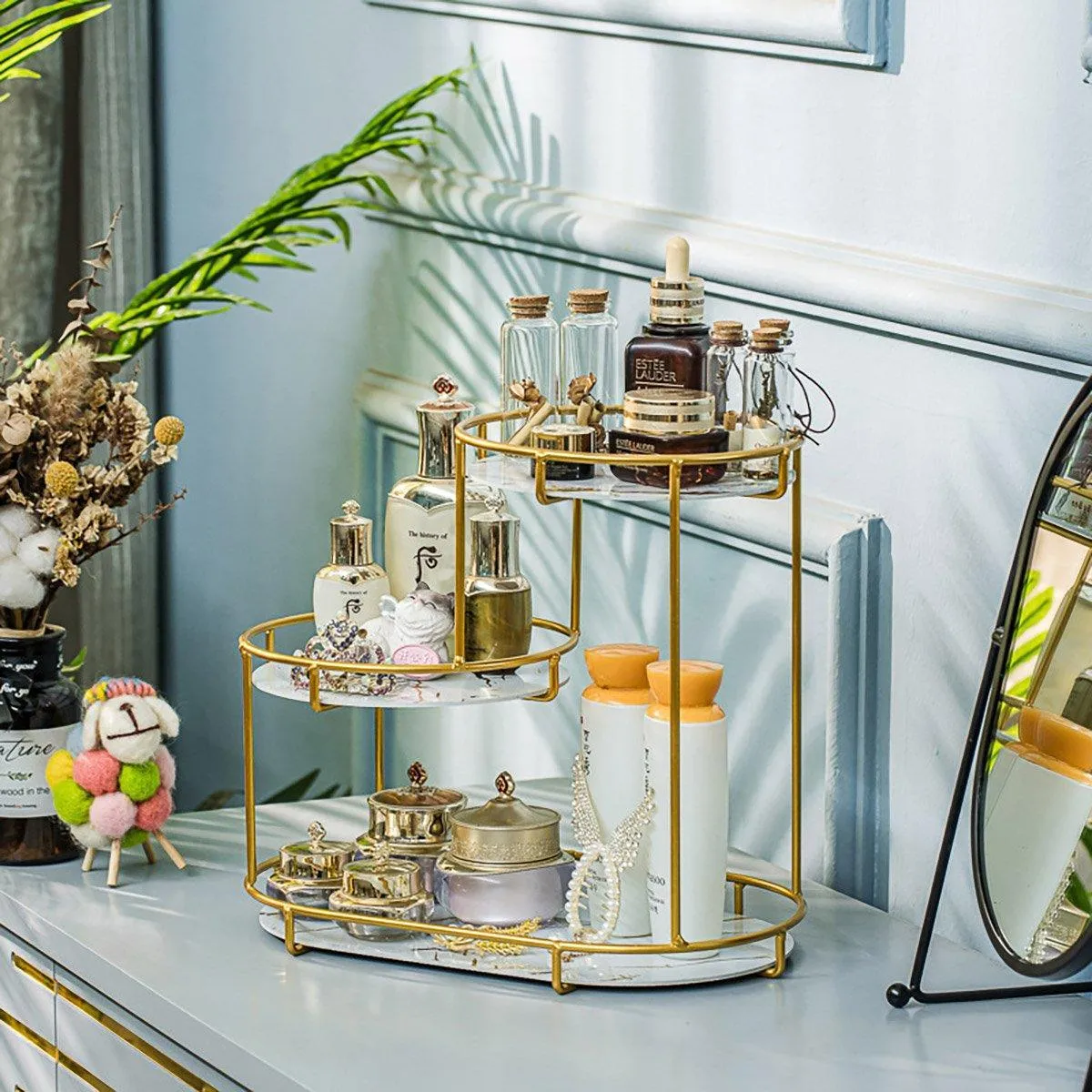 Round Multi-Tier Metal Storage Rack for Bathroom Vanity Kitchen Storage Rack