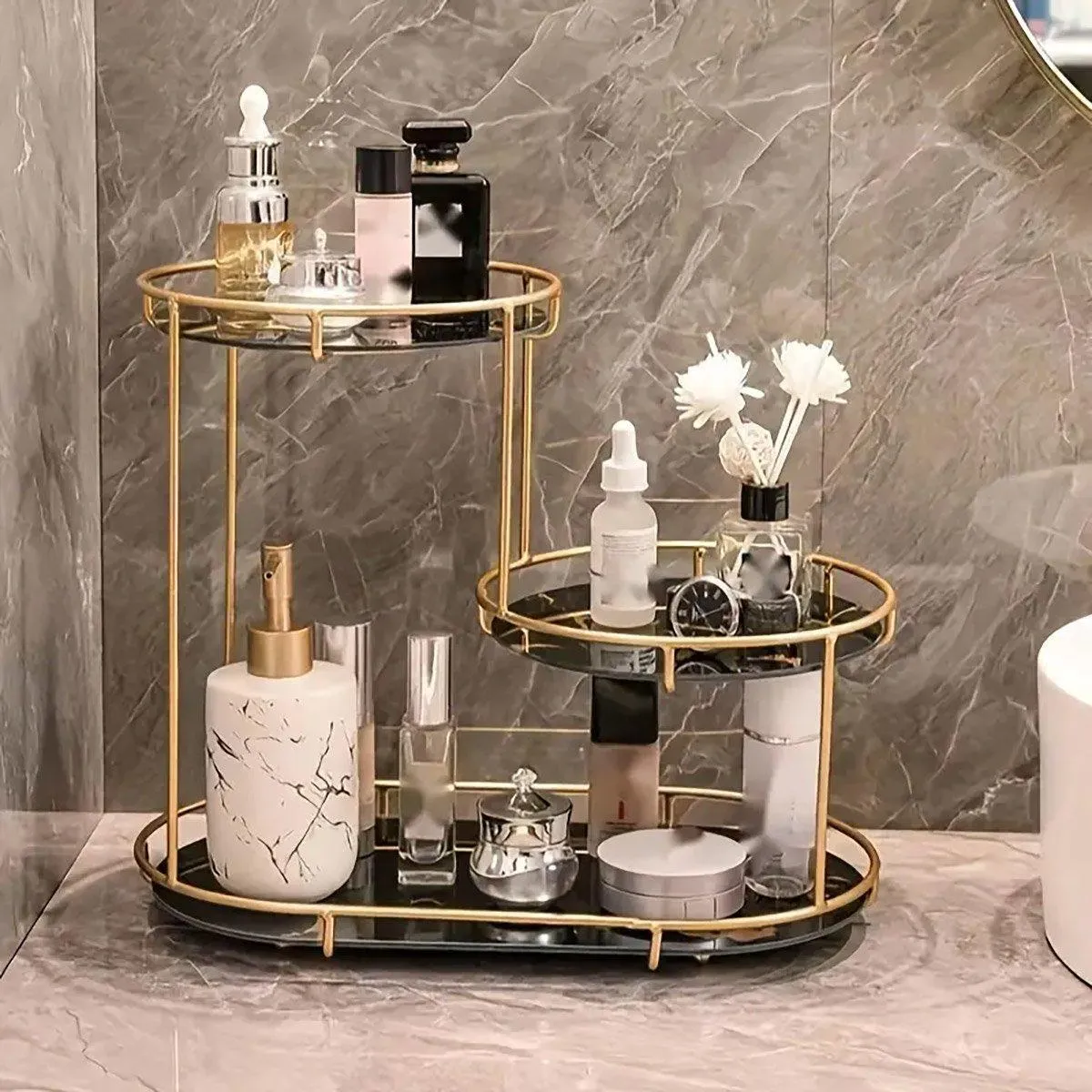 Round Multi-Tier Metal Storage Rack for Bathroom Vanity Kitchen Storage Rack
