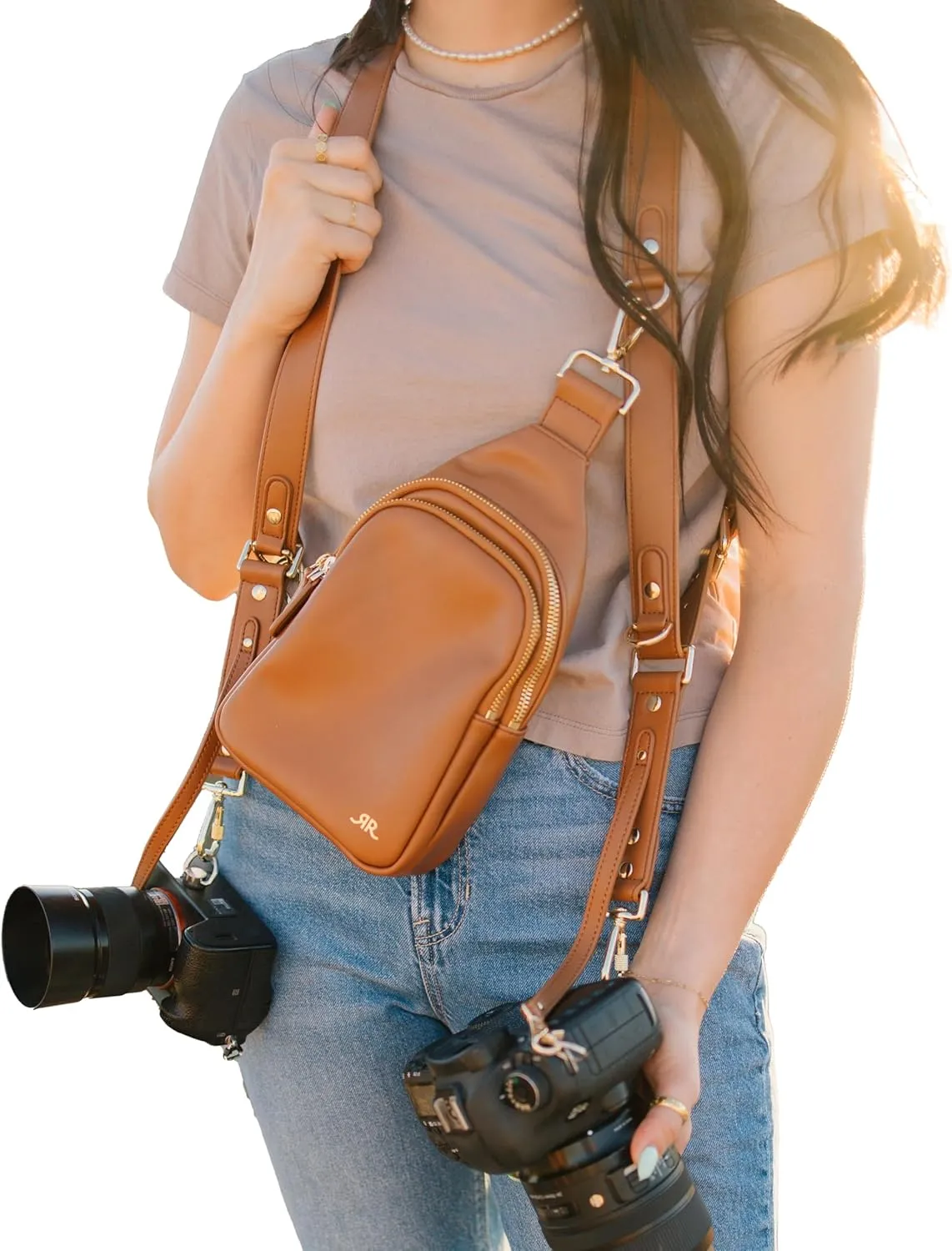 Ruby Rae The Duo Camera Harness & Crossbody Bag, Camera Harness with Removable Crossbody Bag, Vegan Leather, Suede Interior