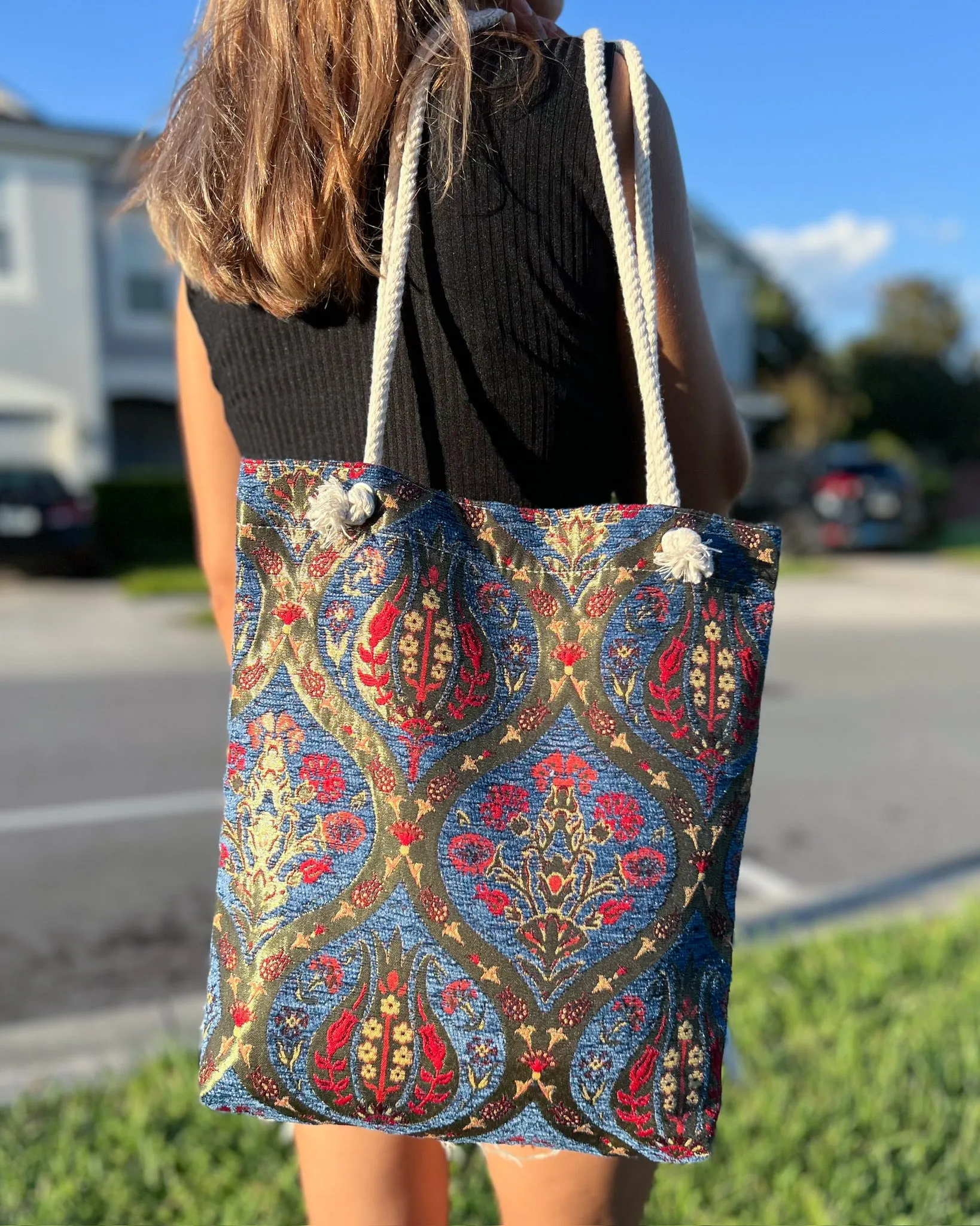 Rug Design Shoulder Bag, Boho Tote Bag for Women
