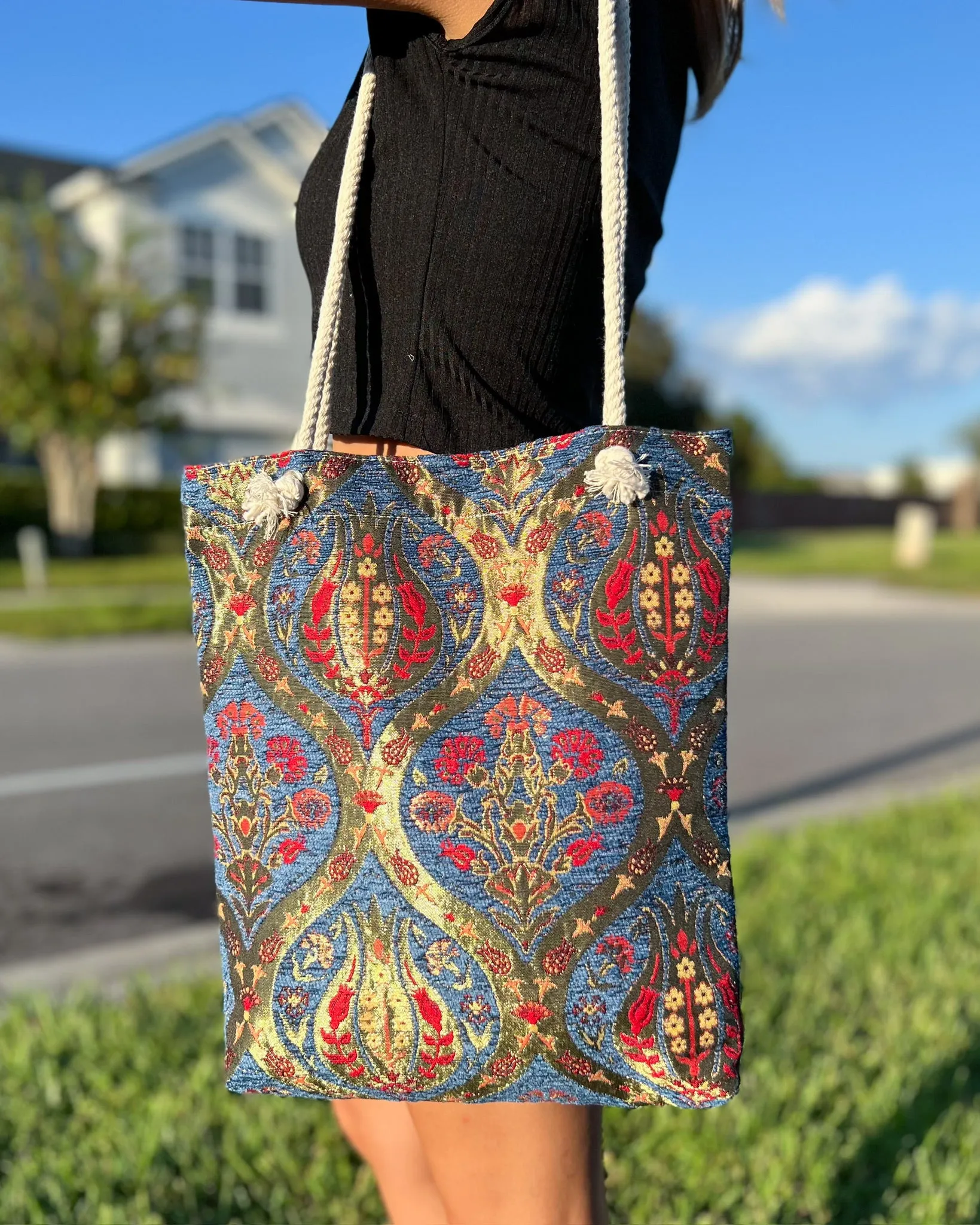 Rug Design Shoulder Bag, Boho Tote Bag for Women