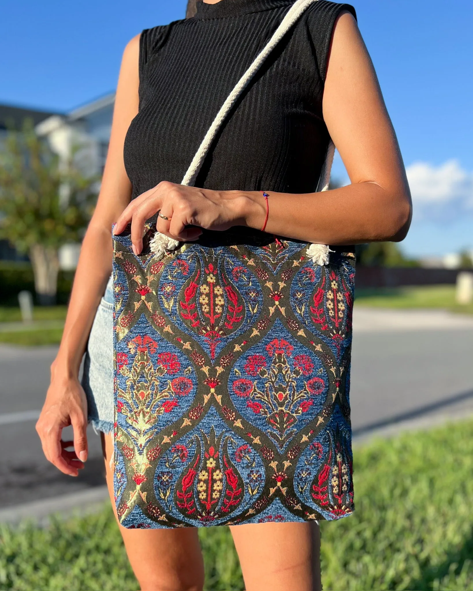 Rug Design Shoulder Bag, Boho Tote Bag for Women