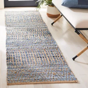 SAFAVIEH Cape Cod Collection Runner Rug - 2'3" x 8', Natural & Blue, Handmade Flat Weave Coastal Braided Jute, Ideal for High Traffic Areas in Living Room, Bedroom (CAP353A)