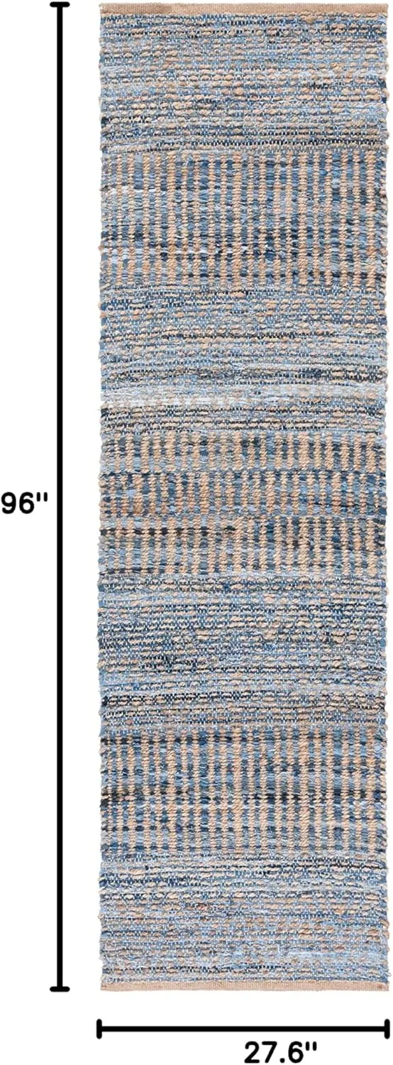 SAFAVIEH Cape Cod Collection Runner Rug - 2'3" x 8', Natural & Blue, Handmade Flat Weave Coastal Braided Jute, Ideal for High Traffic Areas in Living Room, Bedroom (CAP353A)