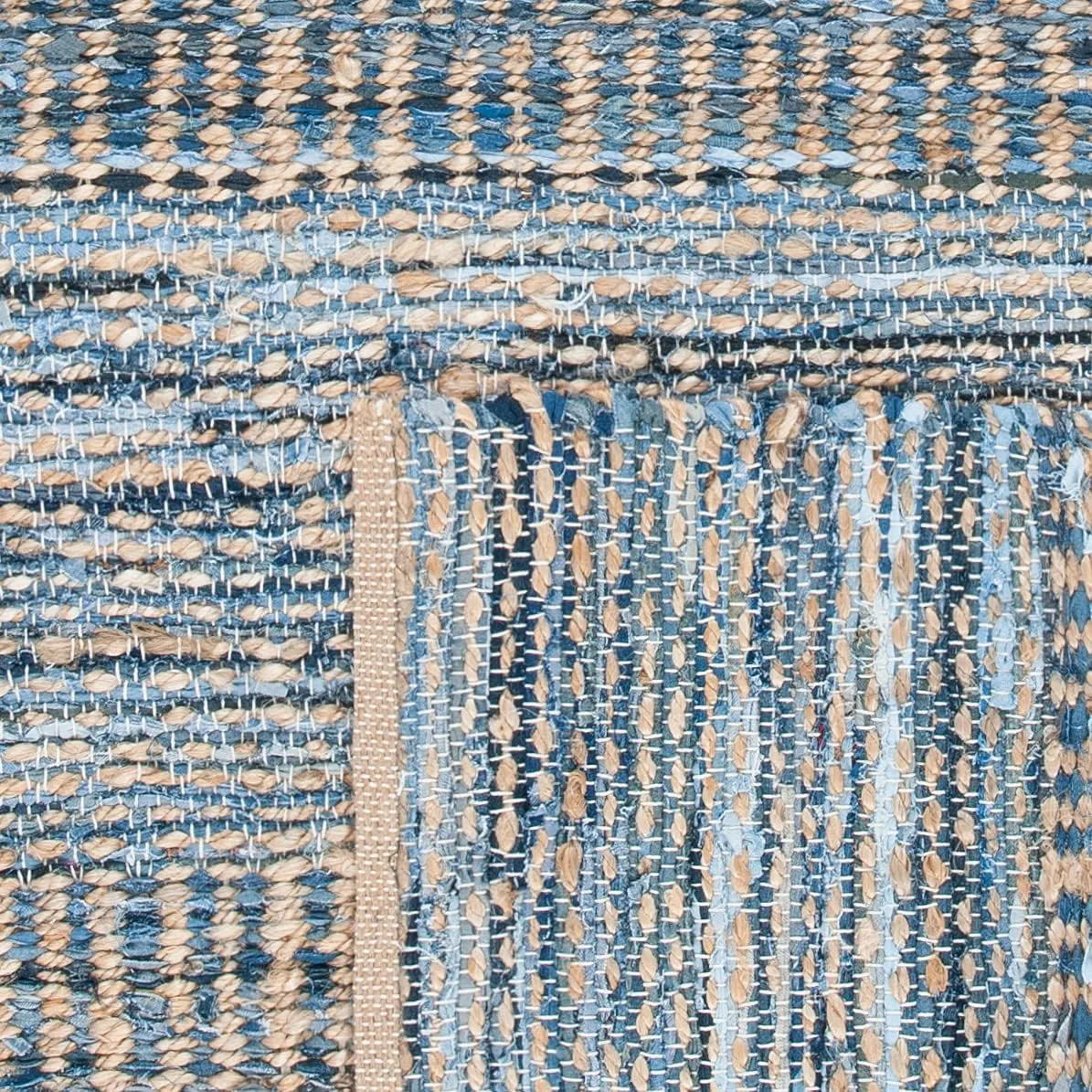SAFAVIEH Cape Cod Collection Runner Rug - 2'3" x 8', Natural & Blue, Handmade Flat Weave Coastal Braided Jute, Ideal for High Traffic Areas in Living Room, Bedroom (CAP353A)
